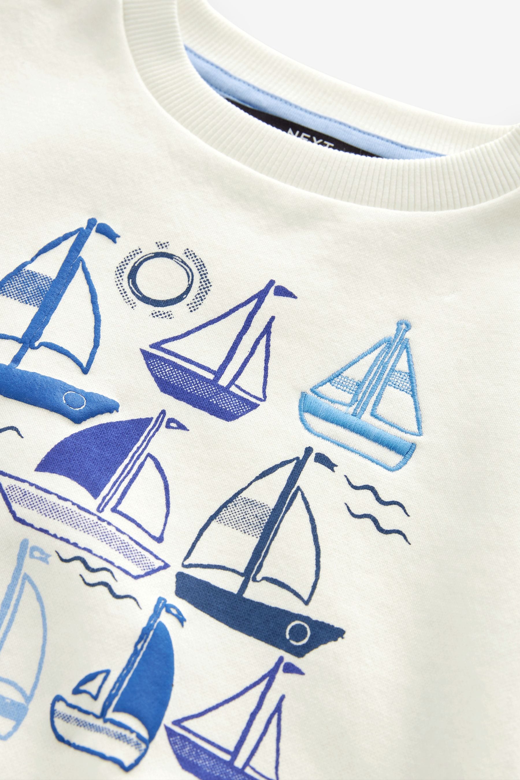 White/Blue Boat Printed Sweatshirt (3mths-7yrs)