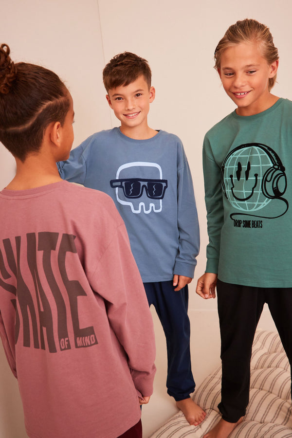 Blue/Green Graphic 3 Pack Long Sleeve Pyjamas (3-16yrs)