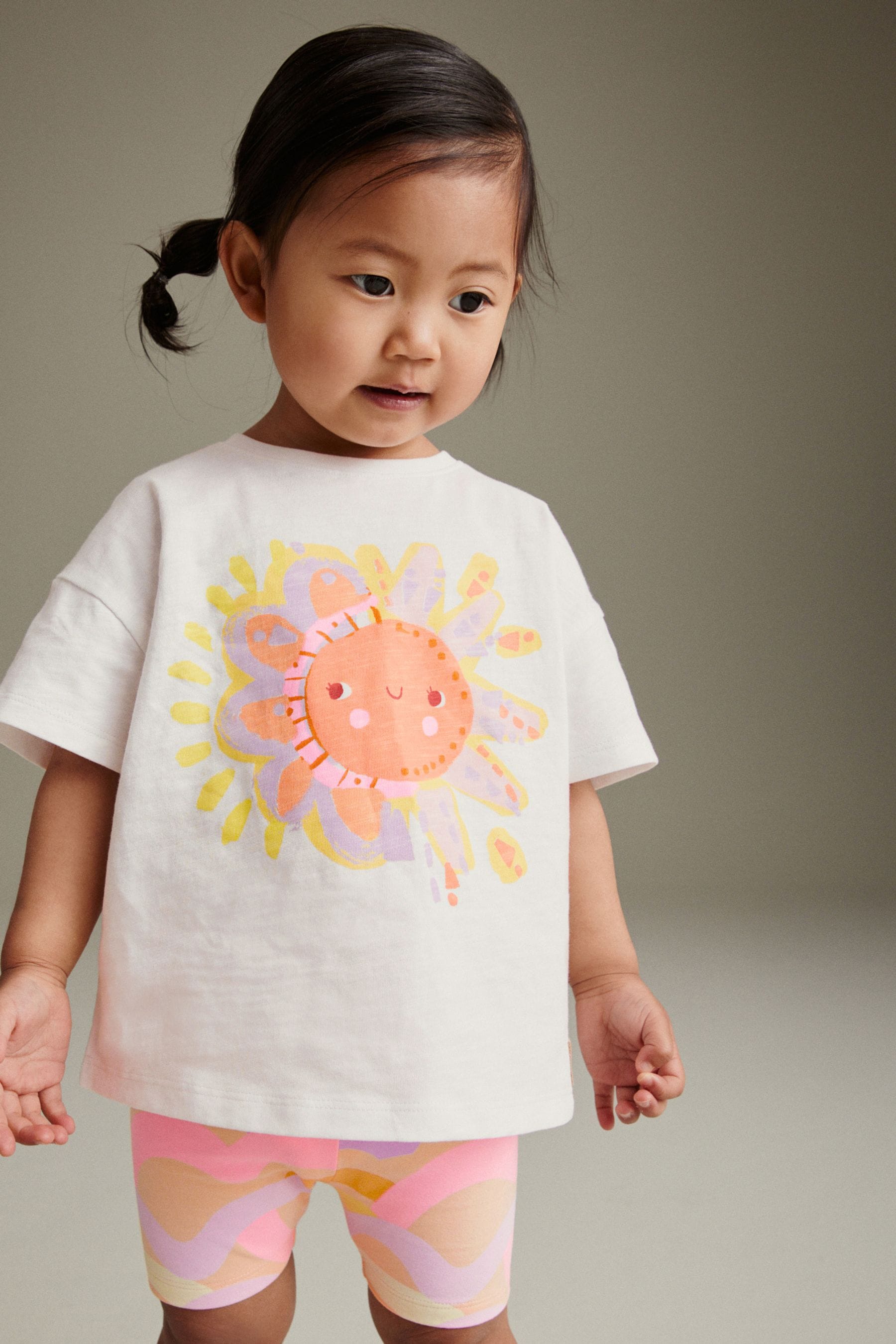 Pink/White Rainbow Sun Short Sleeve Top and Shorts Set (3mths-7yrs)