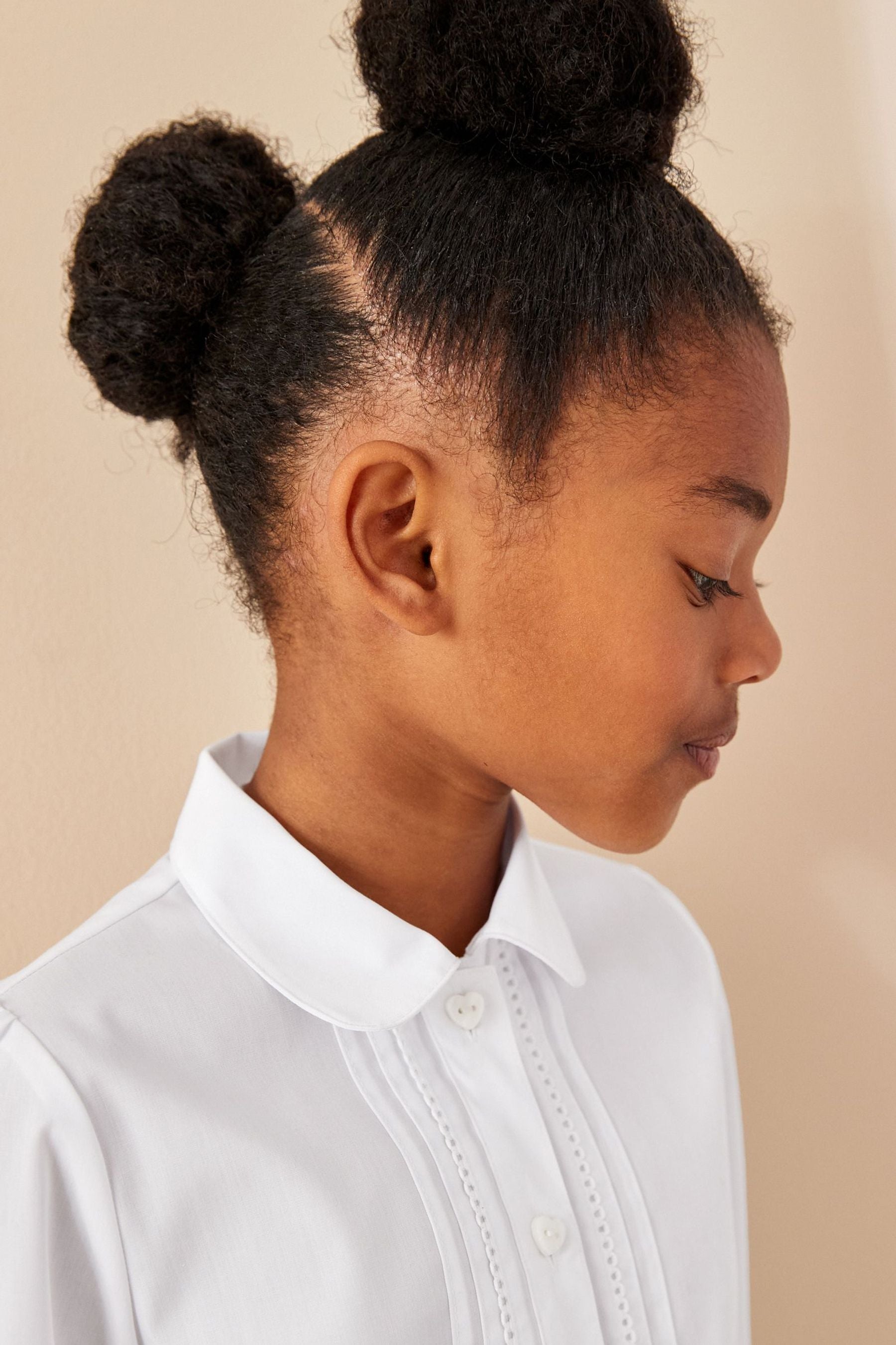 White Long Sleeve Lace Trim School Blouse (3-14yrs)