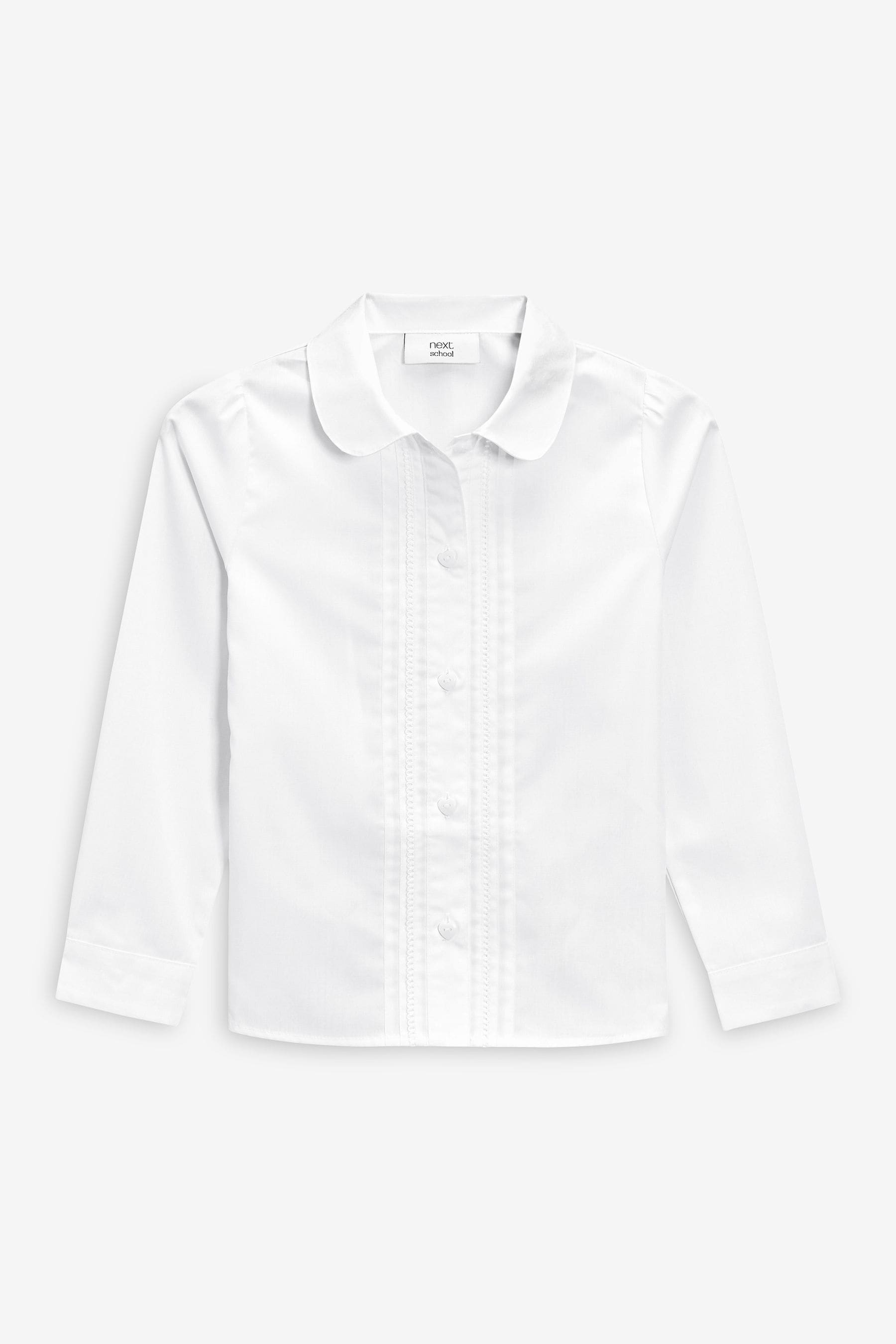 White Long Sleeve Lace Trim School Blouse (3-14yrs)