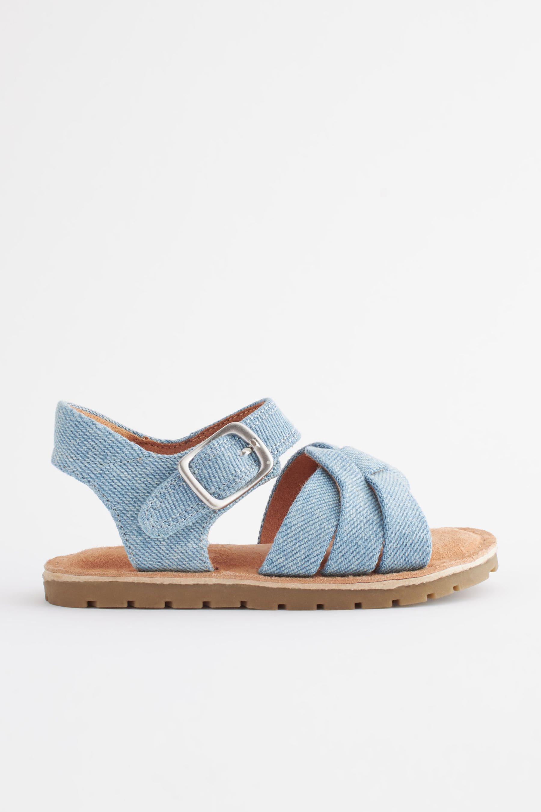 Blue Leather Woven Ankle Strap Sandals