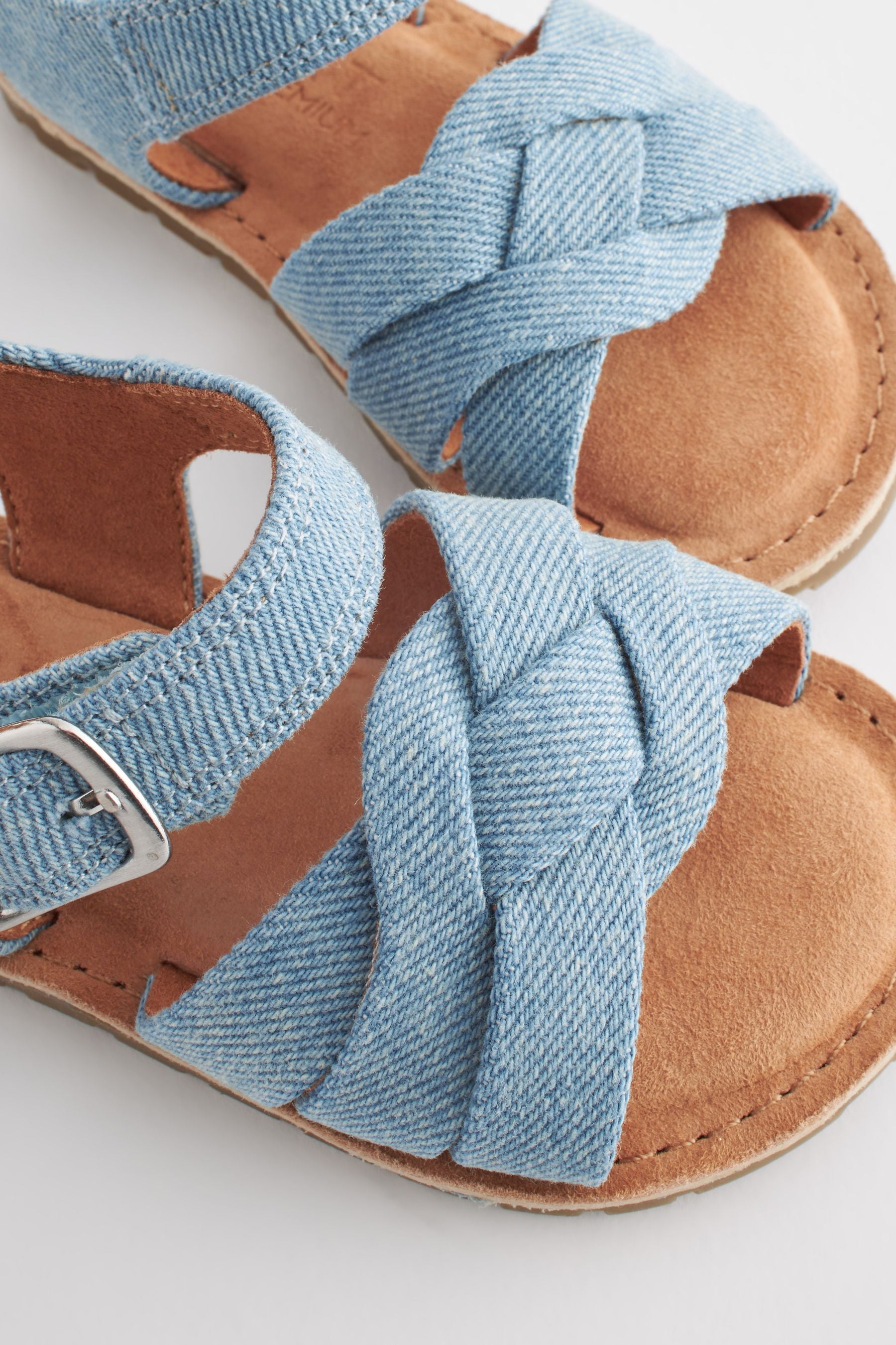 Blue Leather Woven Ankle Strap Sandals