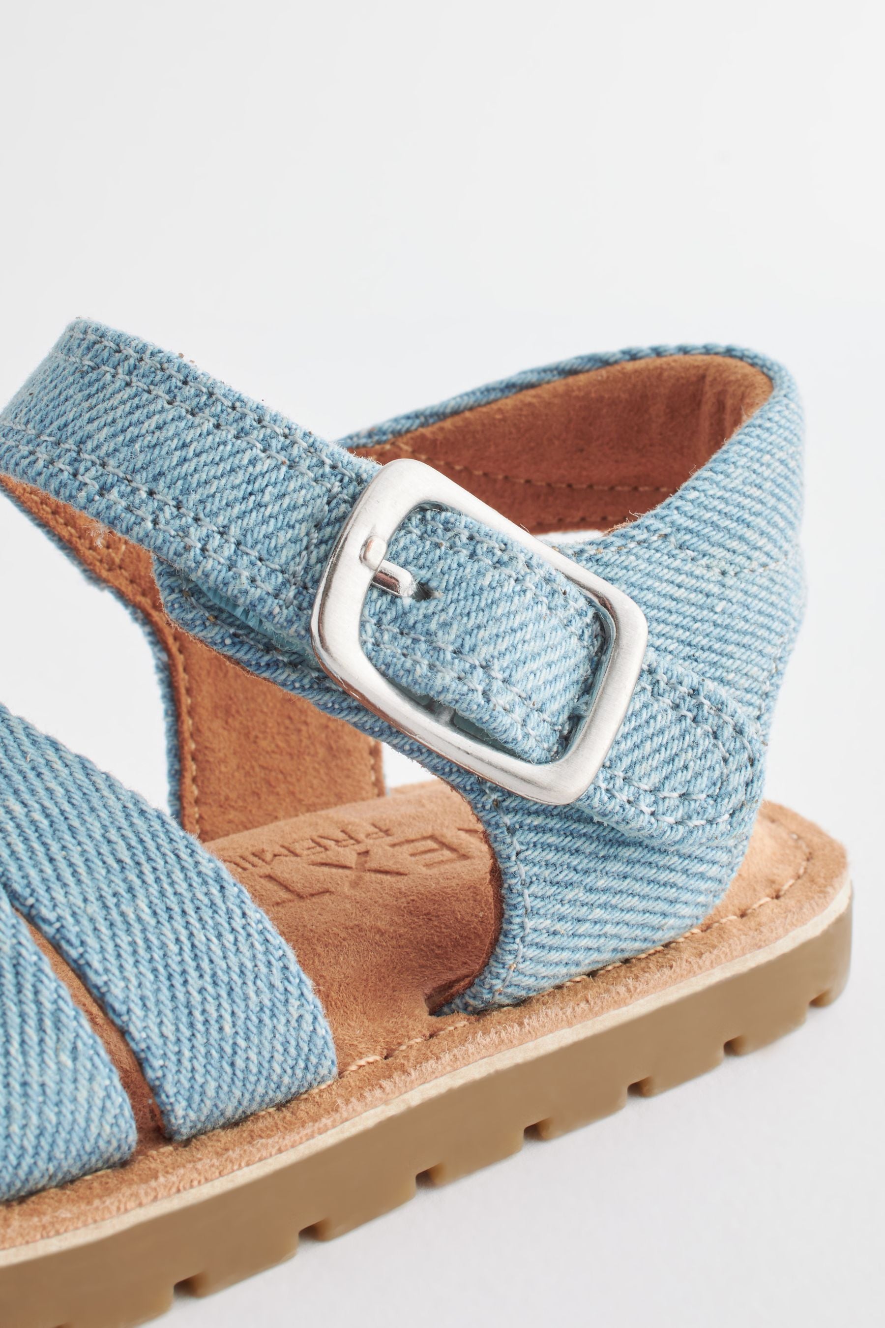 Blue Leather Woven Ankle Strap Sandals