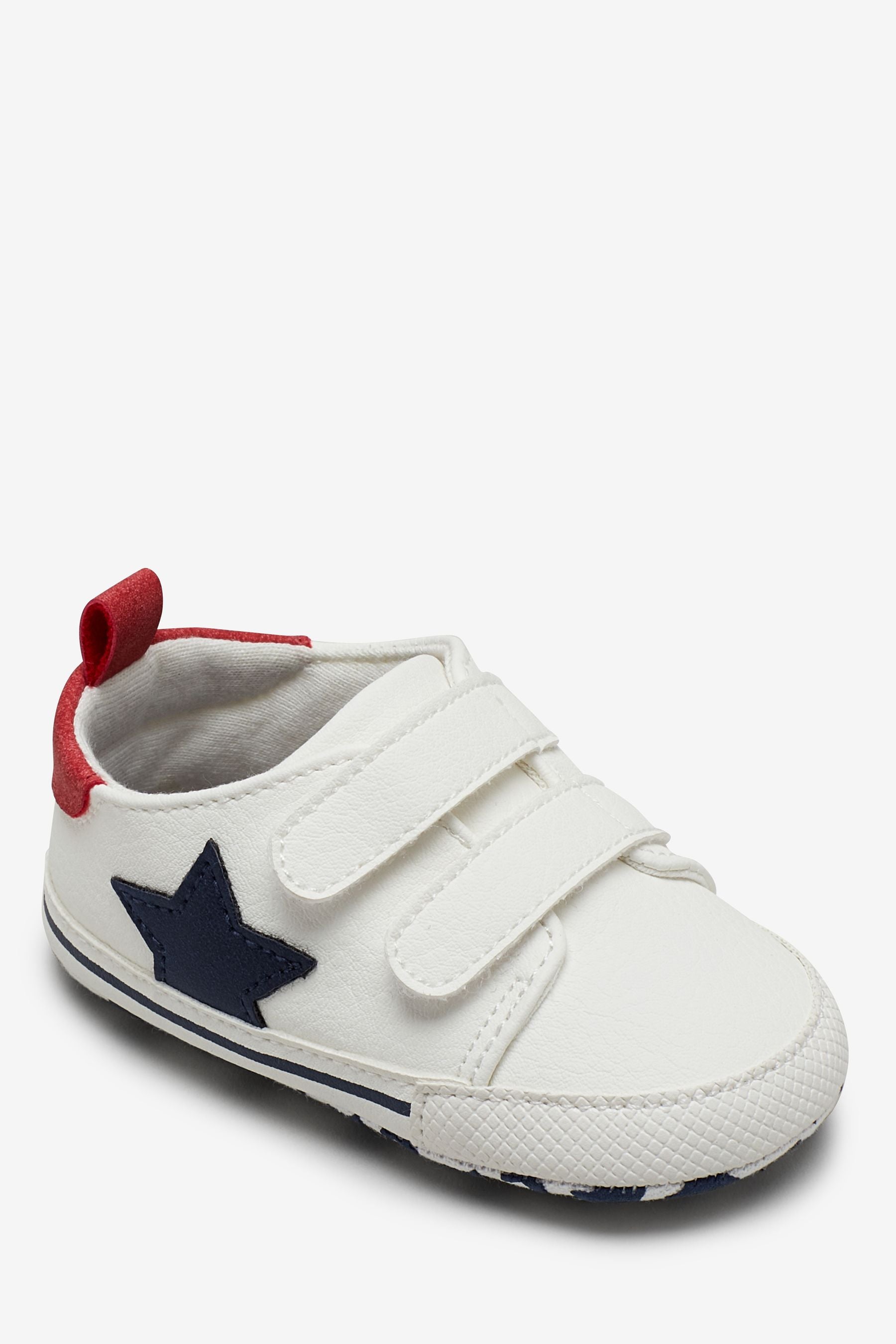 White Double Strap Star Baby Pram Shoes (0-24mths)