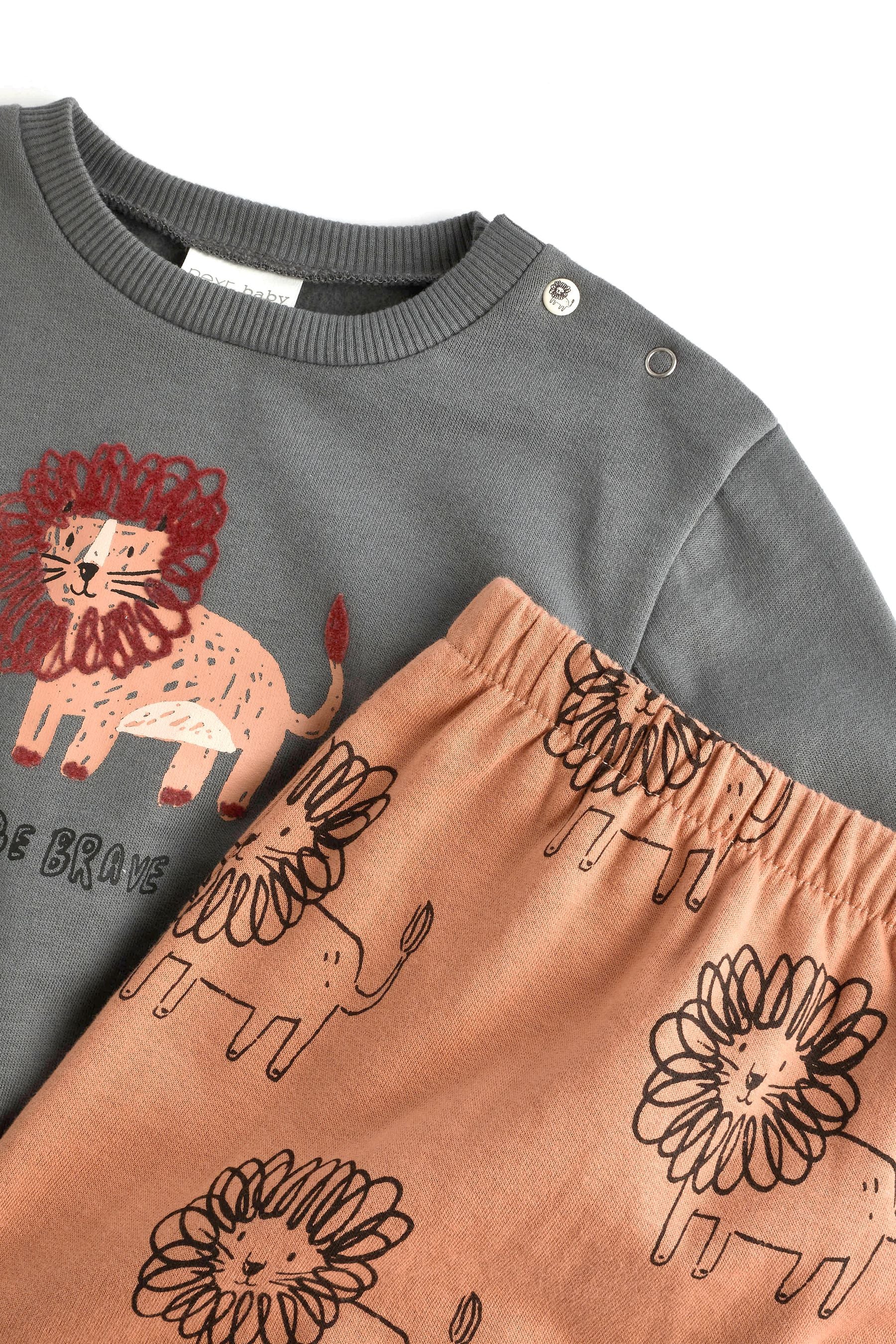 Charcoal Grey/Rust Brown Lion Cosy Baby Sweatshirt And Joggers 2 Piece Set