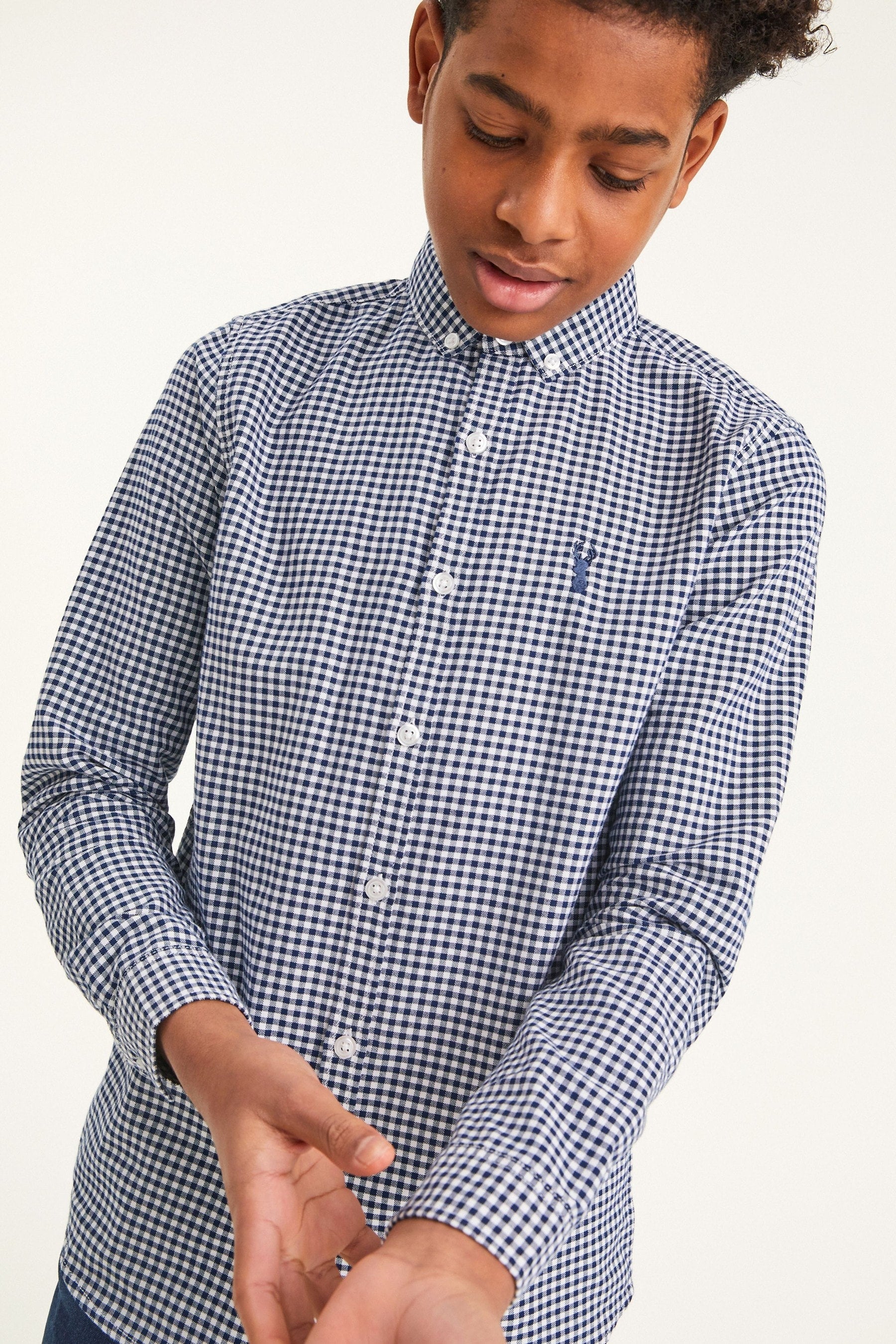 Navy Blue Gingham Oxford Shirt (3-16yrs)