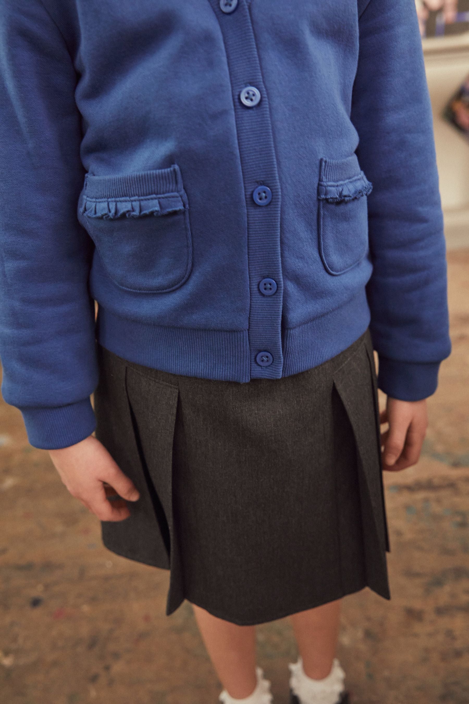 Blue Cotton Rich Frill Pocket Jersey School Cardigan (3-16yrs)