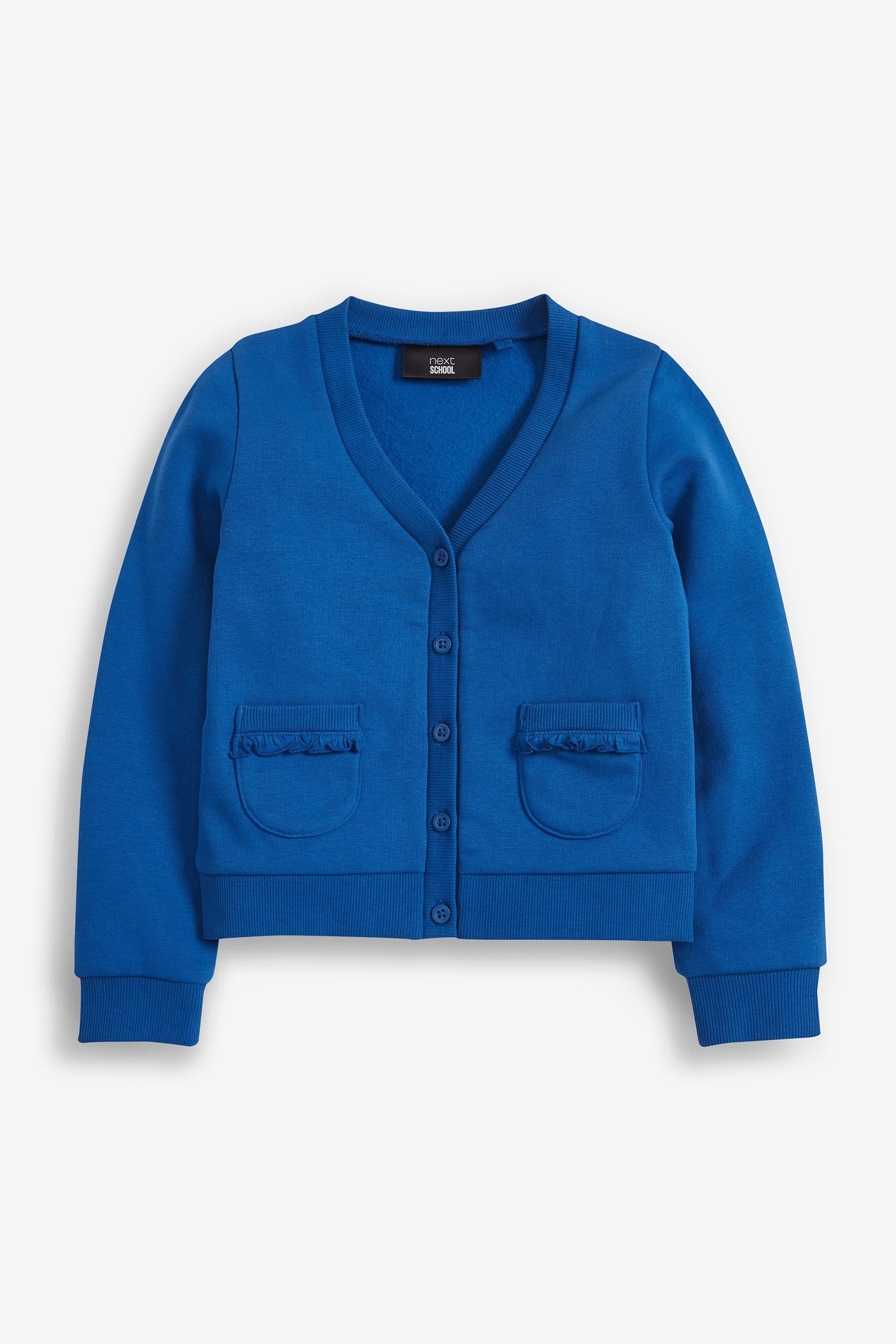 Blue Cotton Rich Frill Pocket Jersey School Cardigan (3-16yrs)