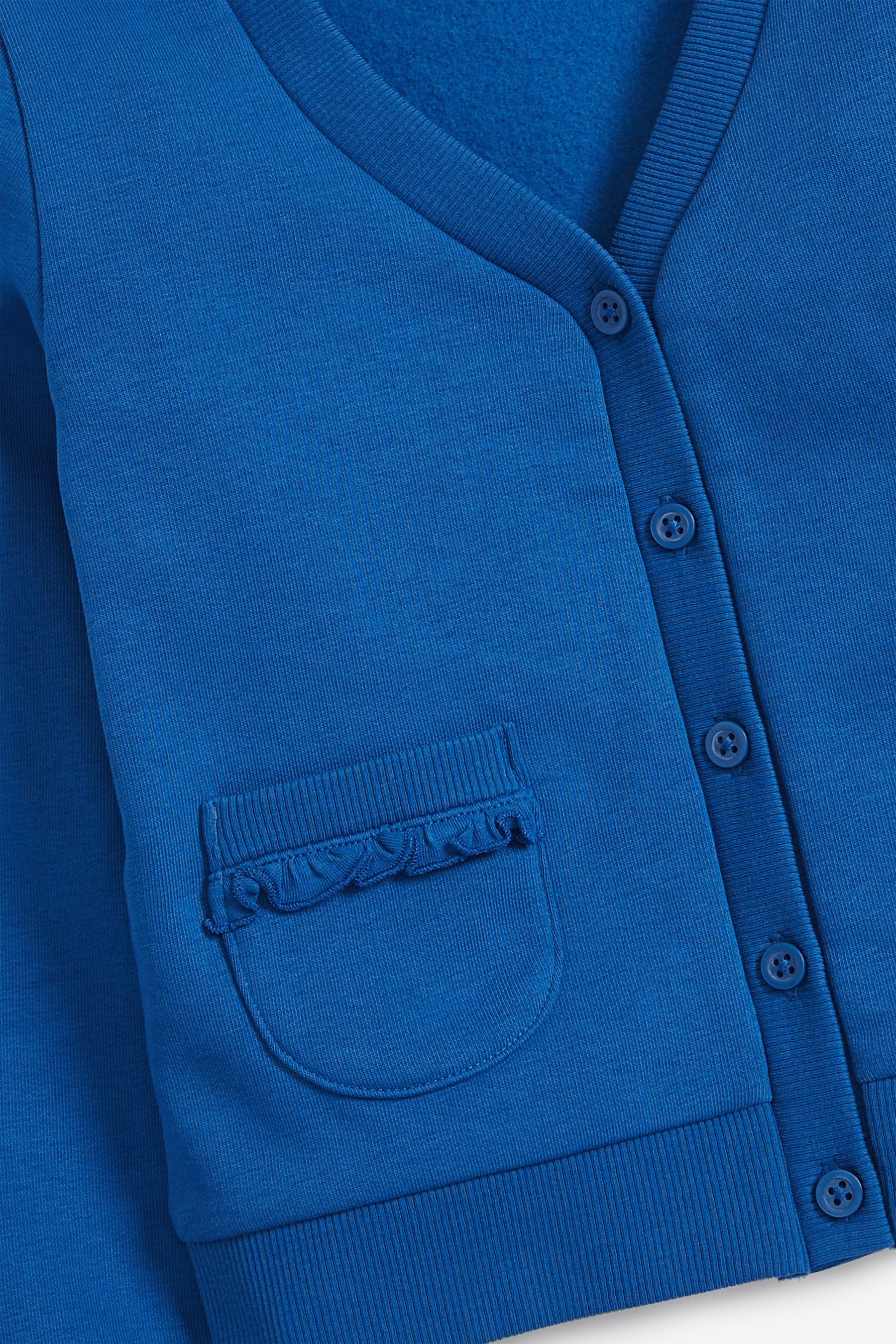 Blue Cotton Rich Frill Pocket Jersey School Cardigan (3-16yrs)