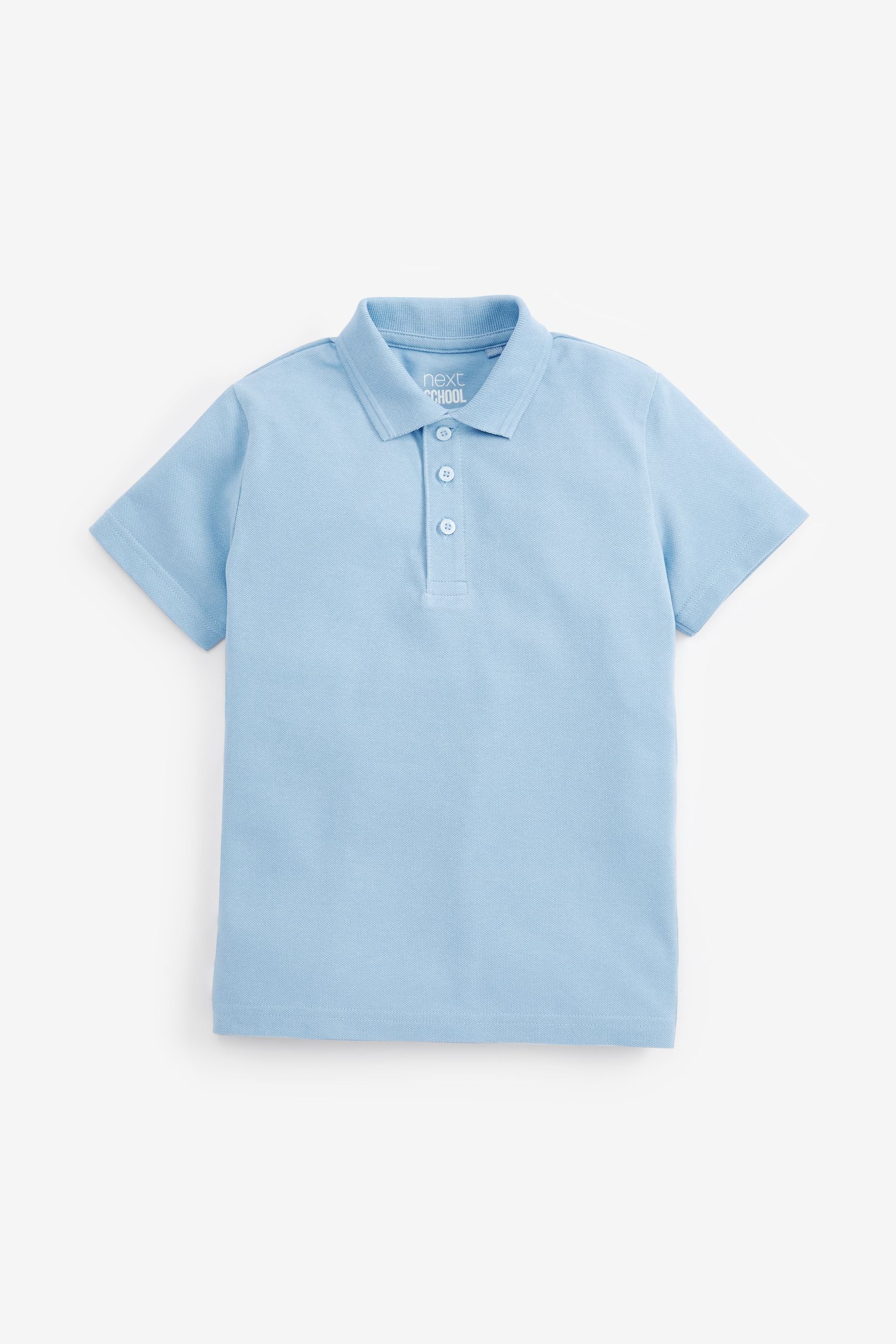 Blue Cotton School Short Sleeve Polo Shirts (3-16yrs)