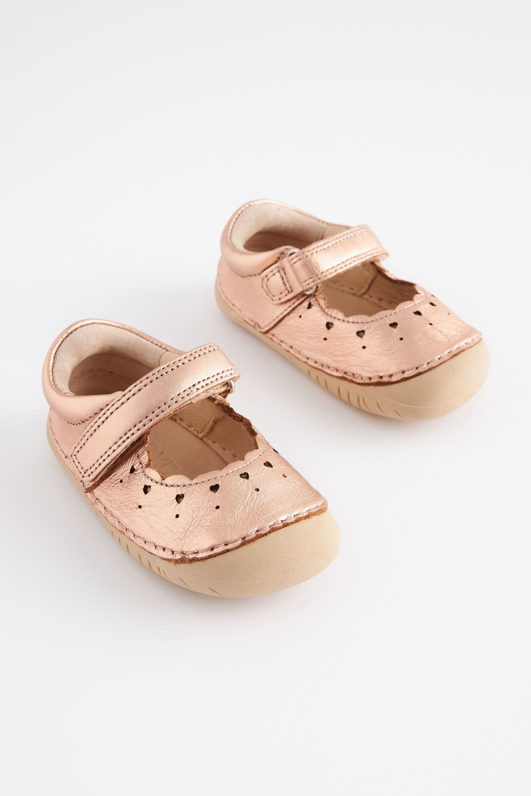 Rose Gold Pink Leather Crawler Mary Jane Shoes