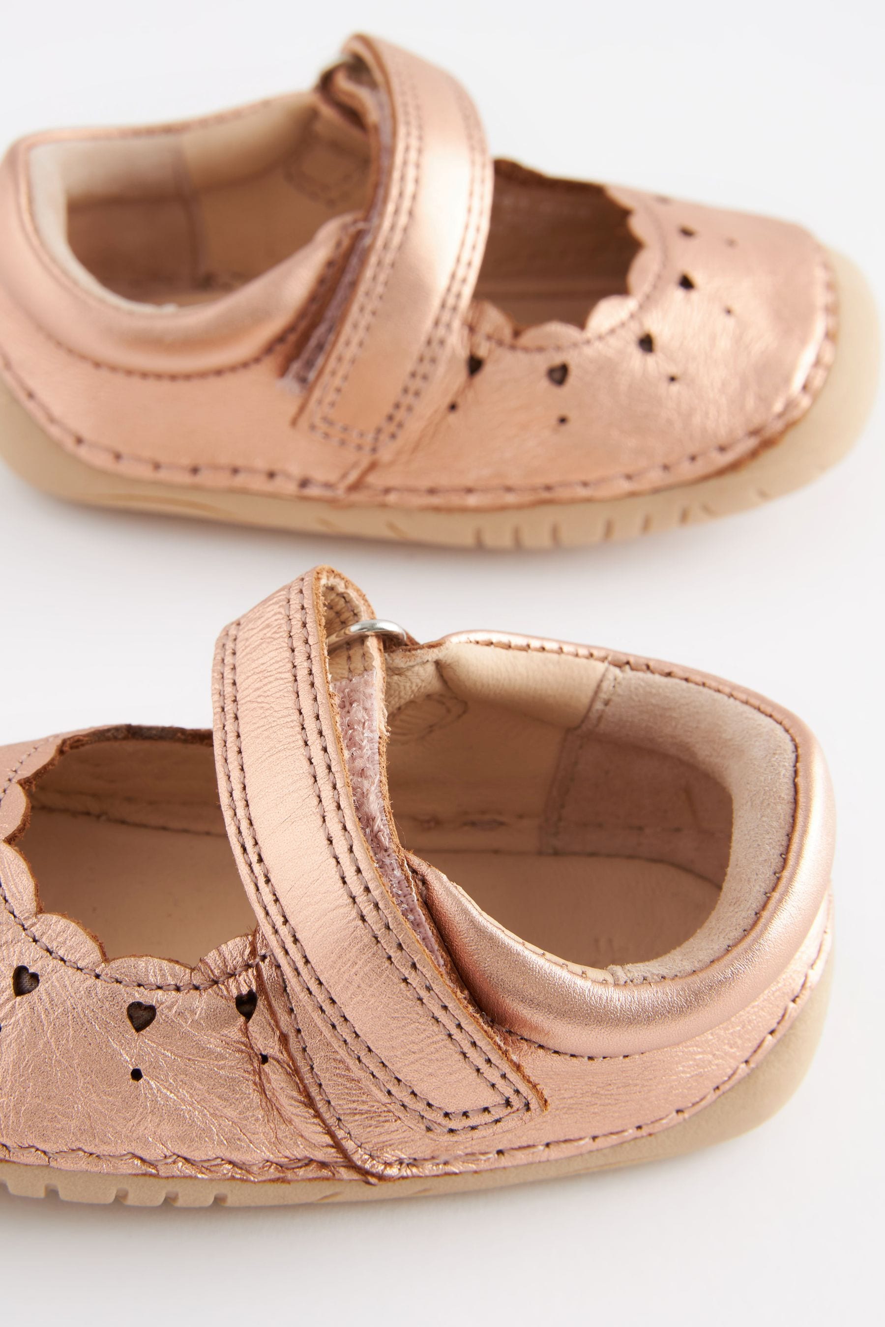 Rose Gold Pink Leather Crawler Mary Jane Shoes