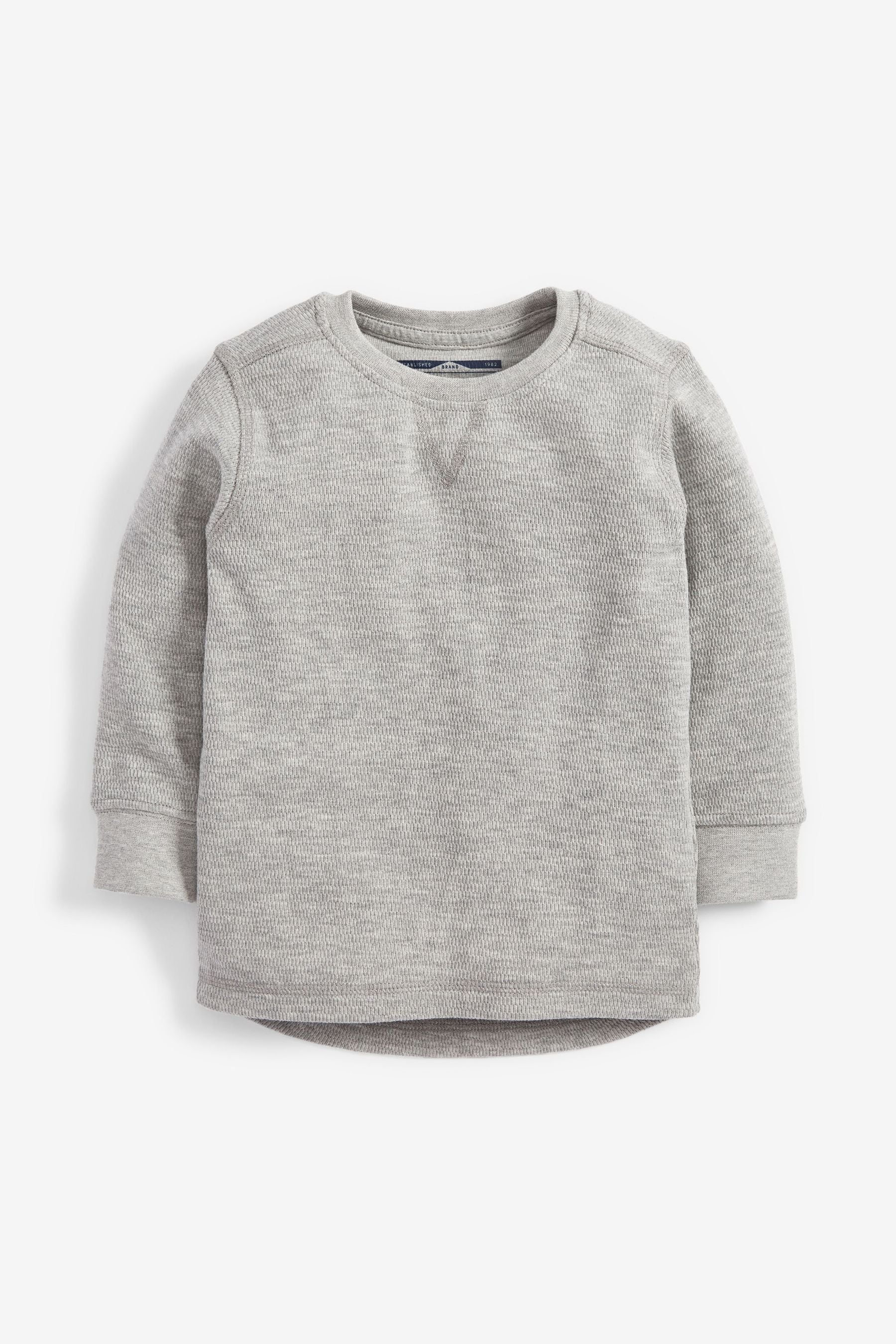 Grey Marl Long Sleeve Textured T-Shirt (3mths-7yrs)