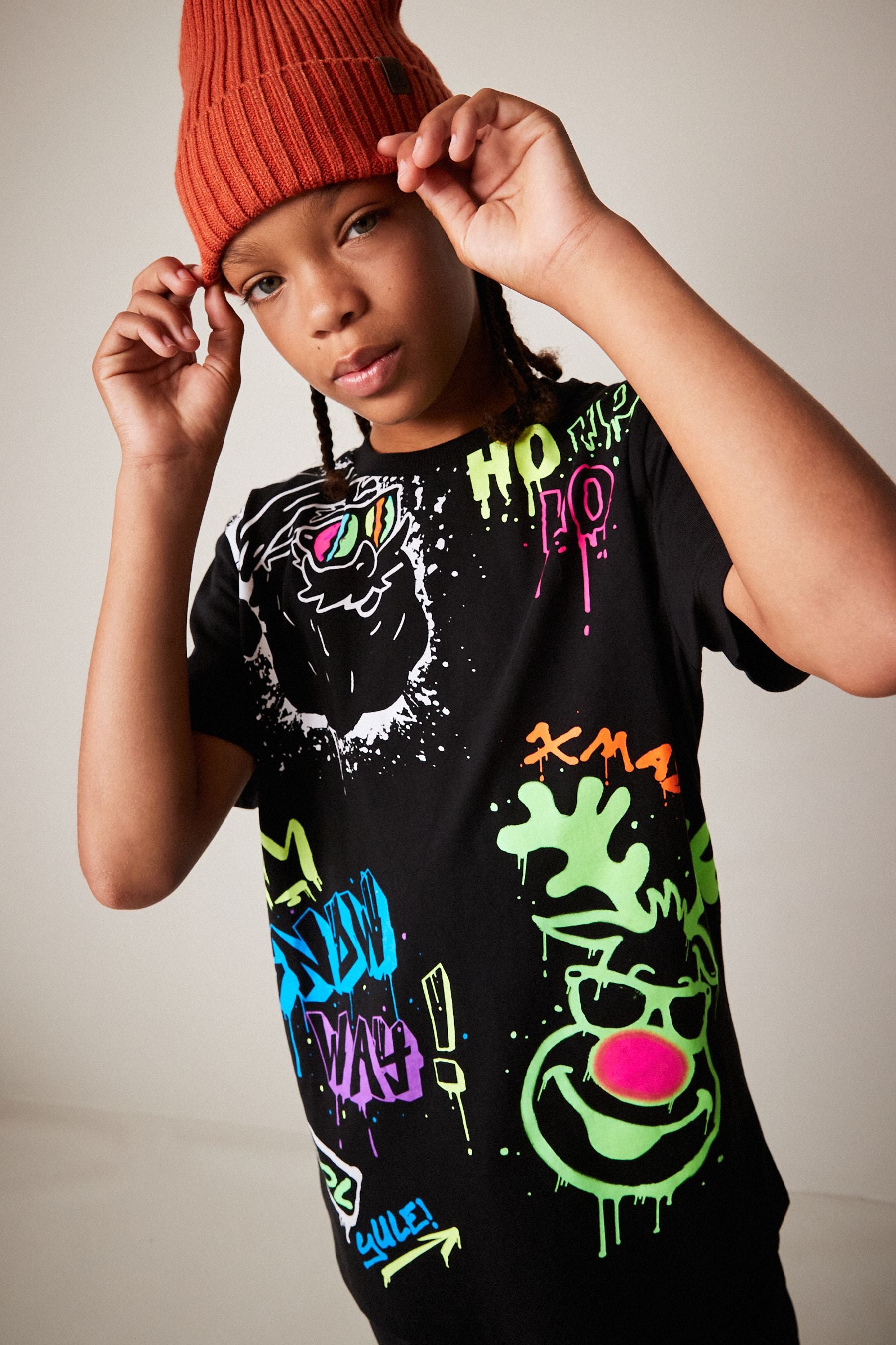 Black Graffiti Short Sleeve Christmas T-Shirt (3-16yrs)