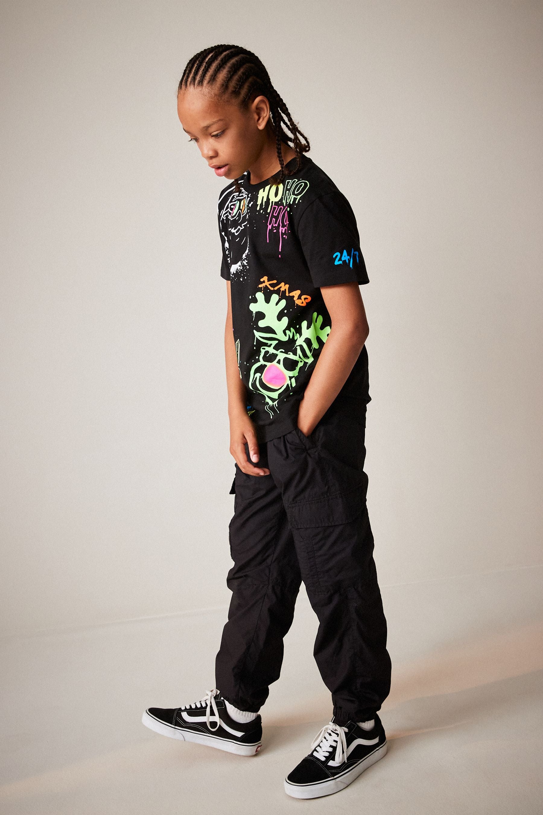 Black Graffiti Short Sleeve Christmas T-Shirt (3-16yrs)