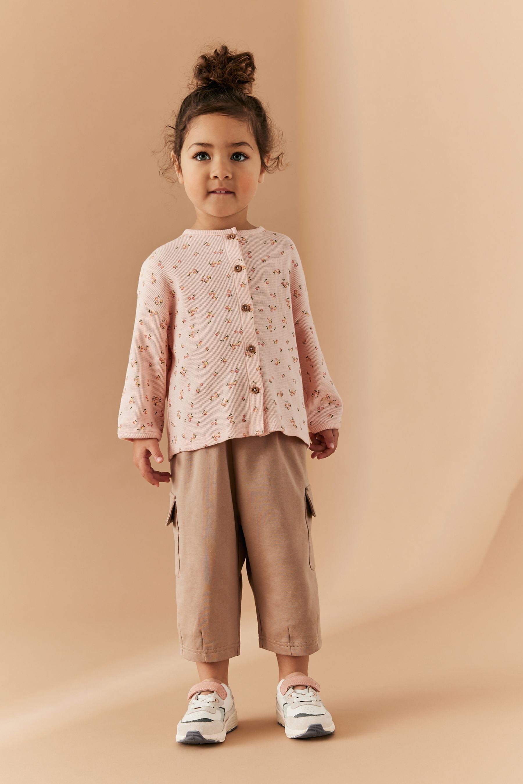 Pink Ditsy Floral Long Sleeve Cardigan and Cargo Trousers Set (3mths-7yrs)