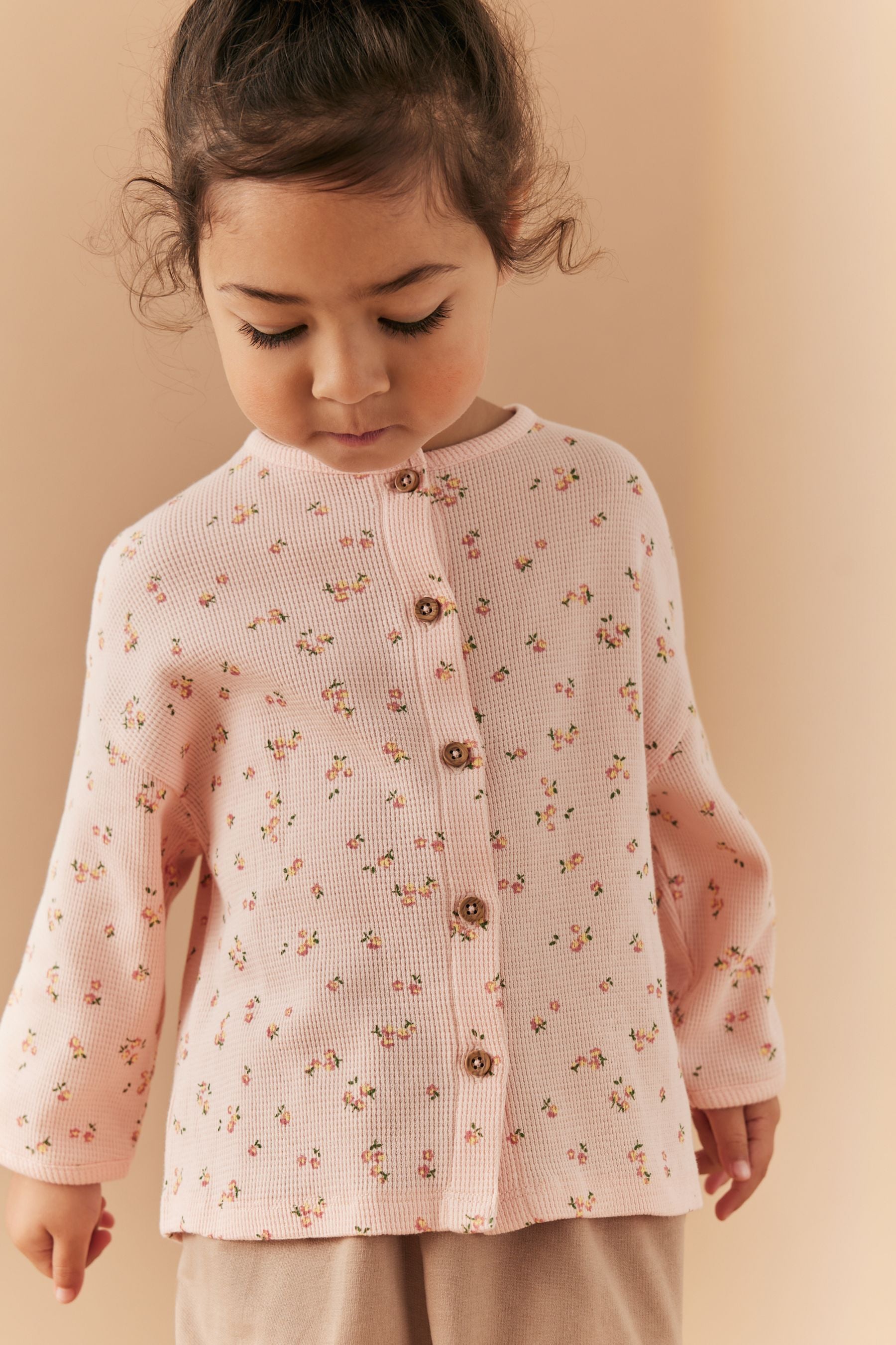 Pink Ditsy Floral Long Sleeve Cardigan and Cargo Trousers Set (3mths-7yrs)