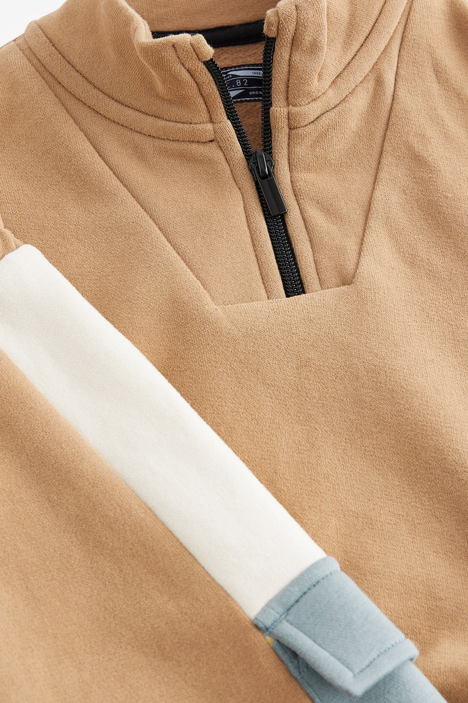 Tan Brown/Blue Zip Neck Colourblock Jersey Sweatshirt and Joggers Set (3mths-7yrs)