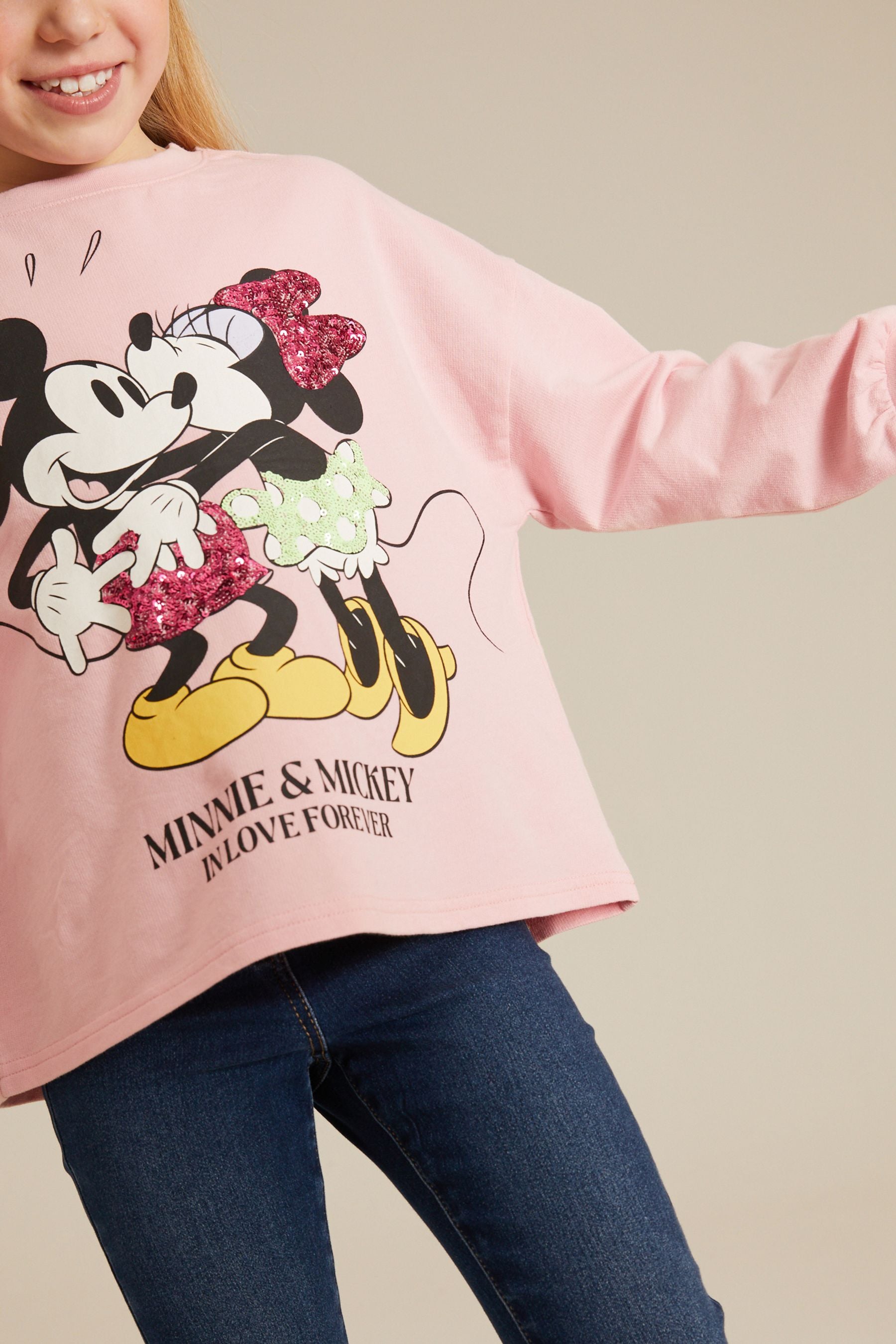 Pink Sequin Disney Minnie & Mickey Mouse License Long Sleeve T-Shirt (3-16yrs)