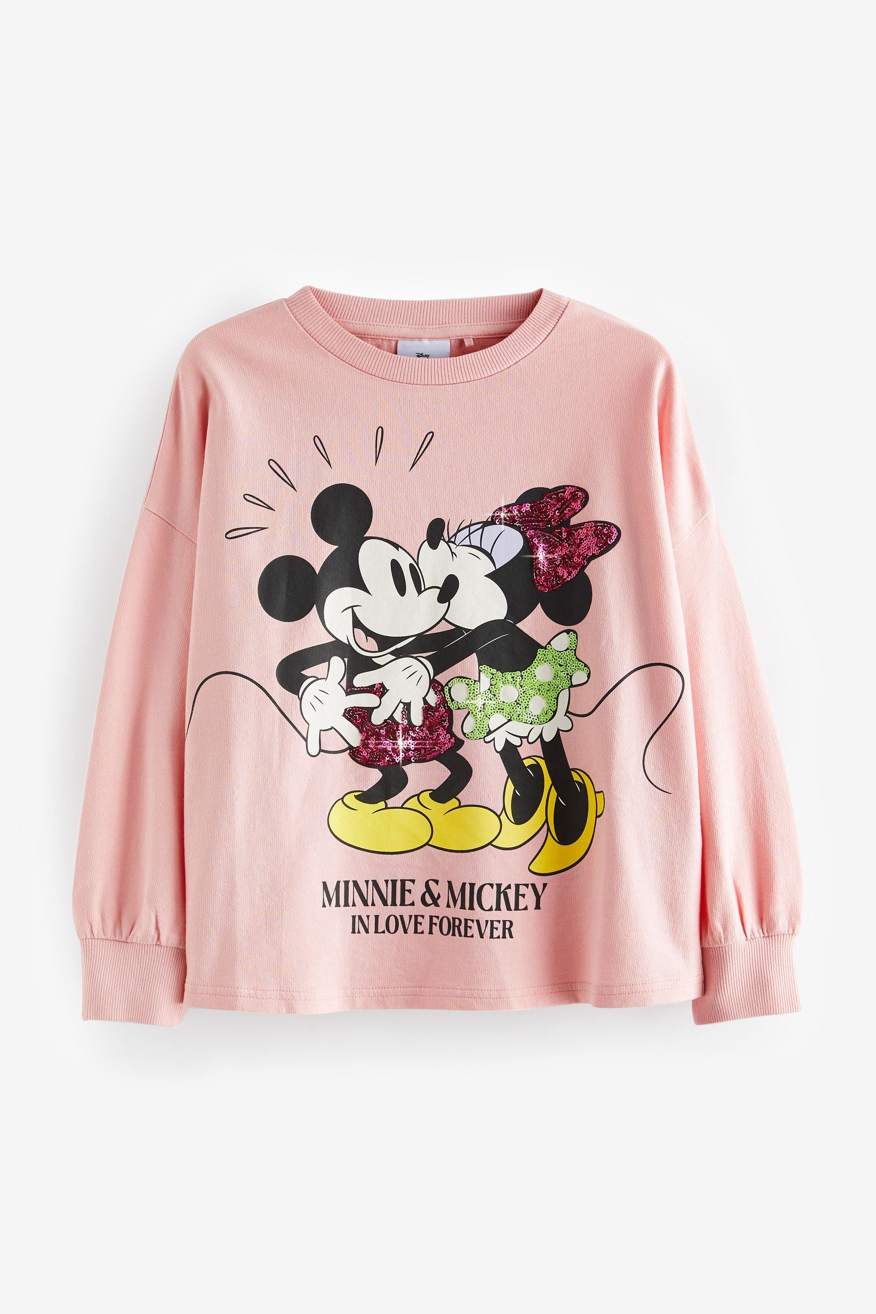 Pink Sequin Disney Minnie & Mickey Mouse License Long Sleeve T-Shirt (3-16yrs)