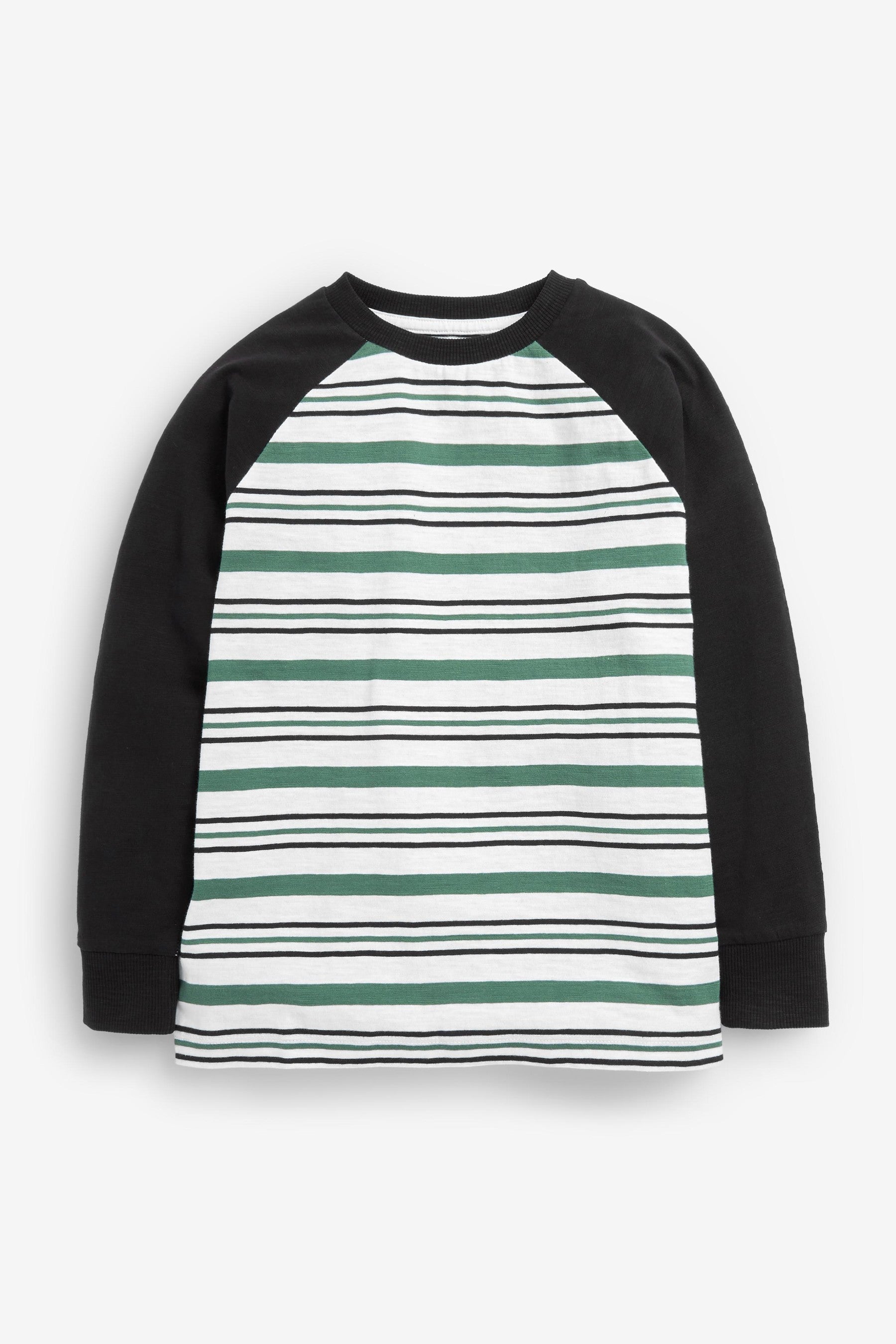 Green Stripe 3 Pack Long Sleeve T-Shirts (3-16yrs)