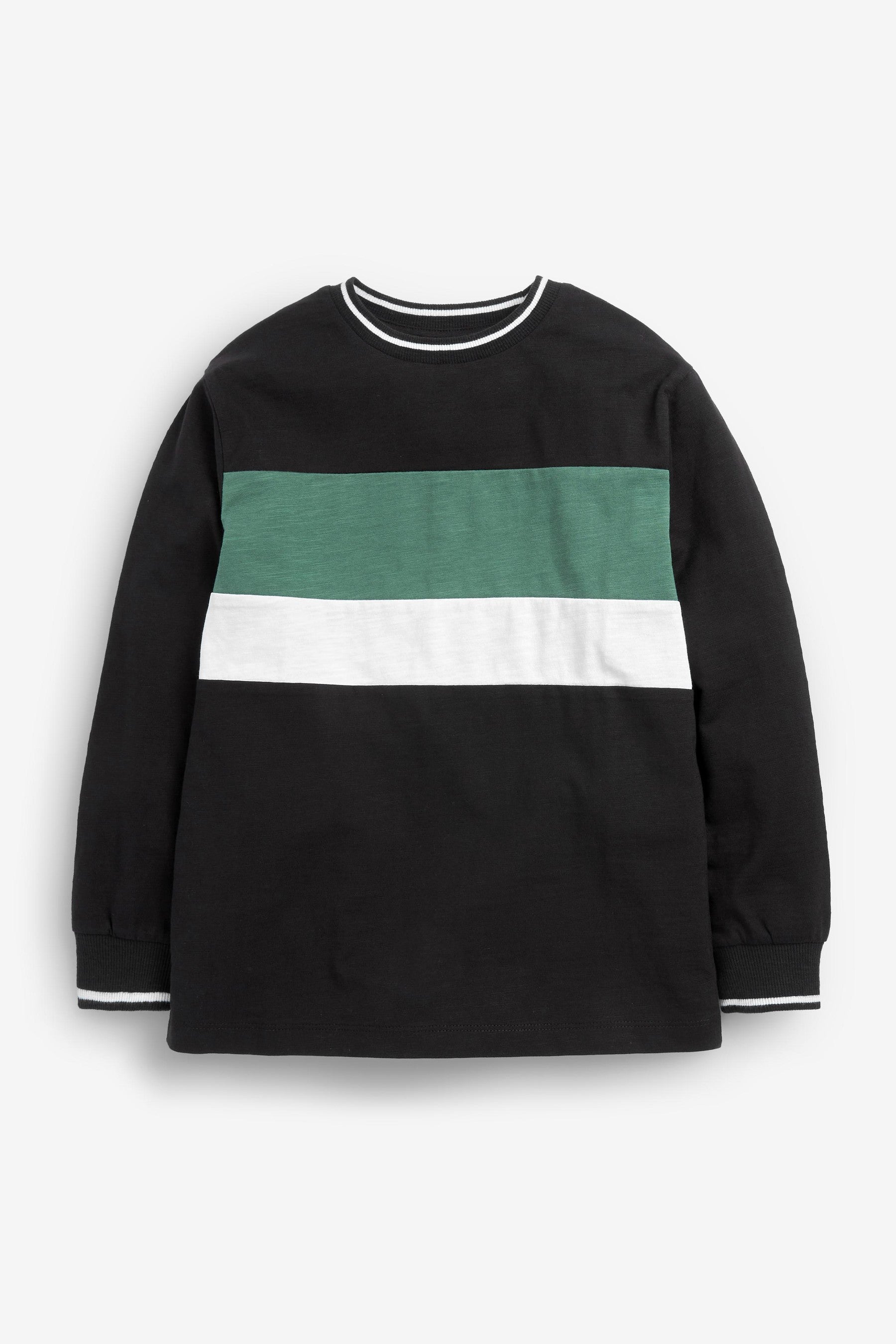 Green Stripe 3 Pack Long Sleeve T-Shirts (3-16yrs)