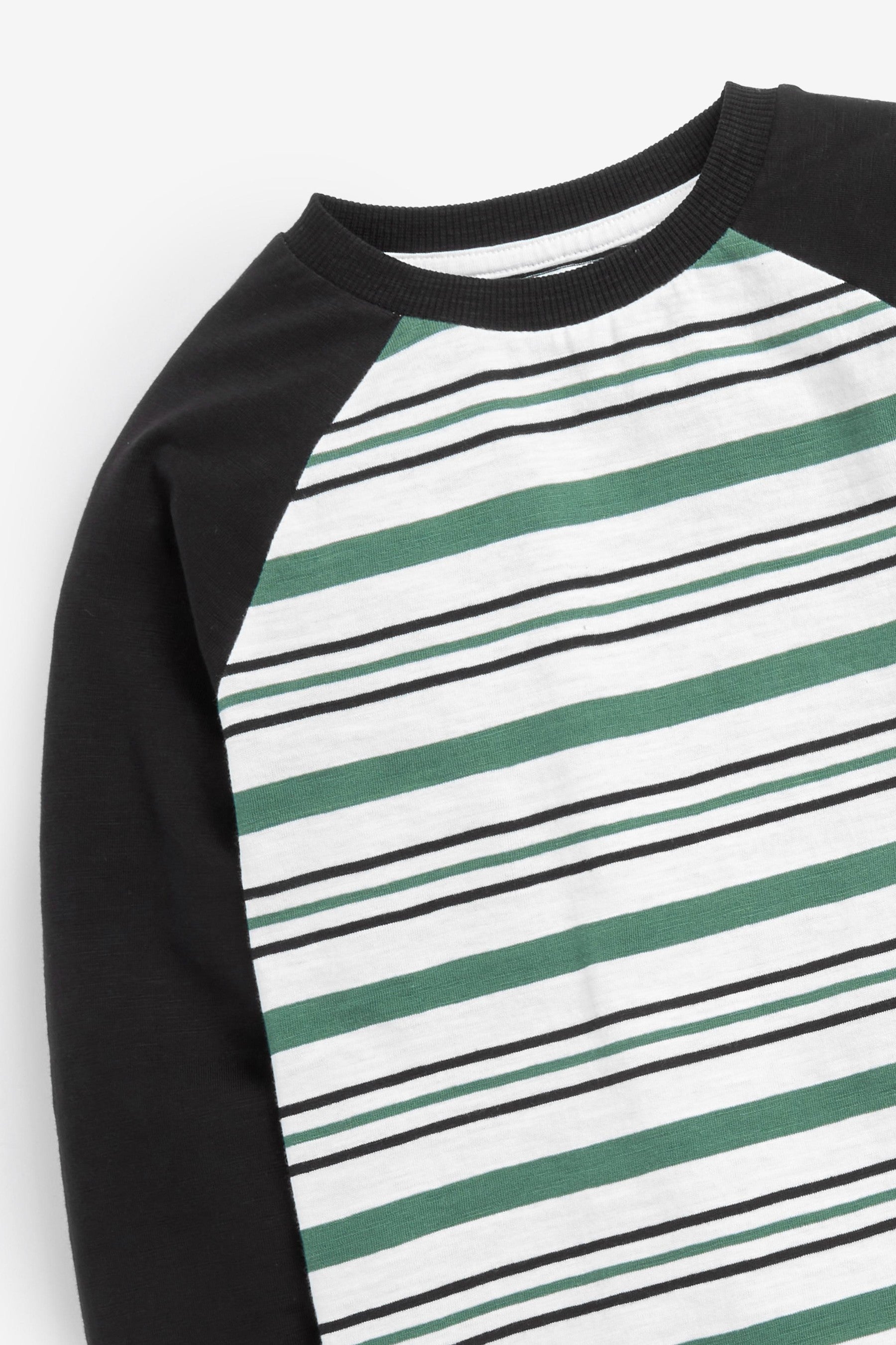 Green Stripe 3 Pack Long Sleeve T-Shirts (3-16yrs)