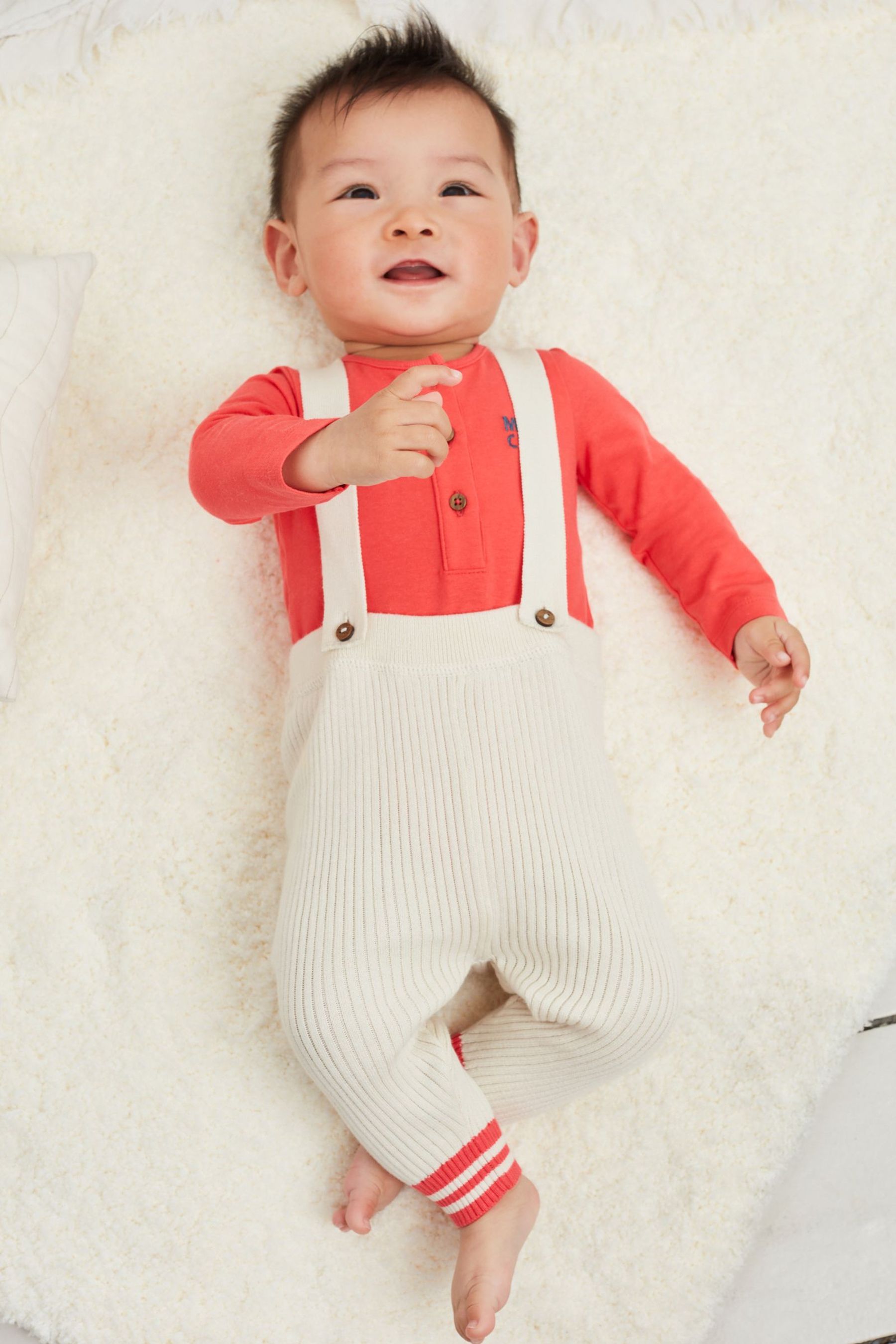 Red Milk Baby Dungarees And Jacket 3 Piece Set