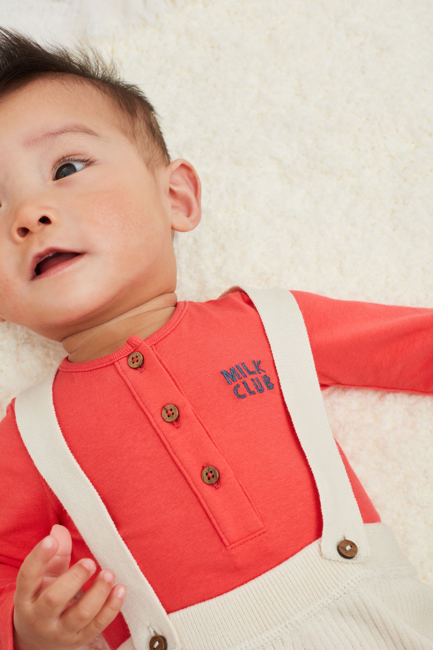 Red Milk Baby Dungarees And Jacket 3 Piece Set