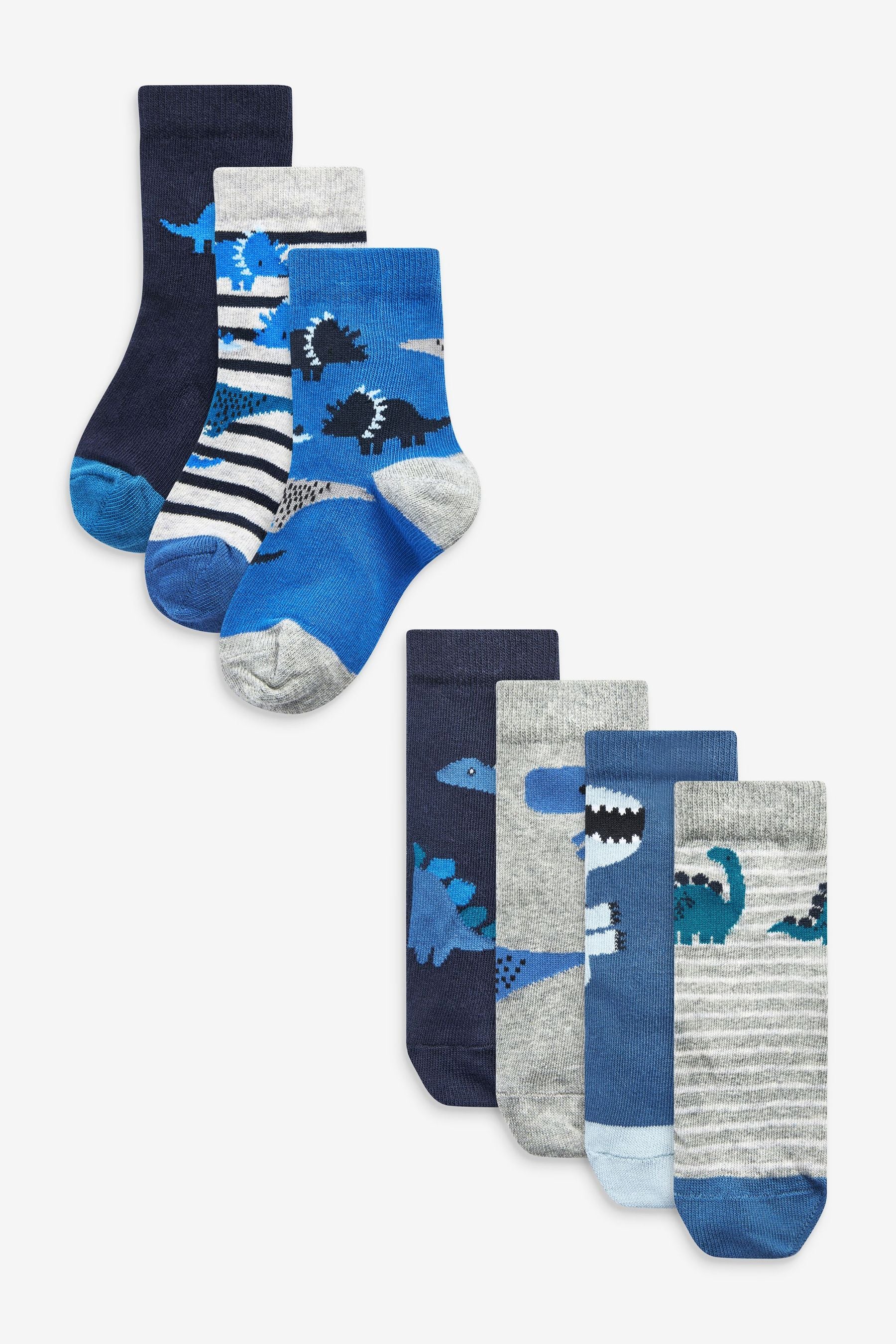 Blue Dino Cotton Rich Socks 7 Pack