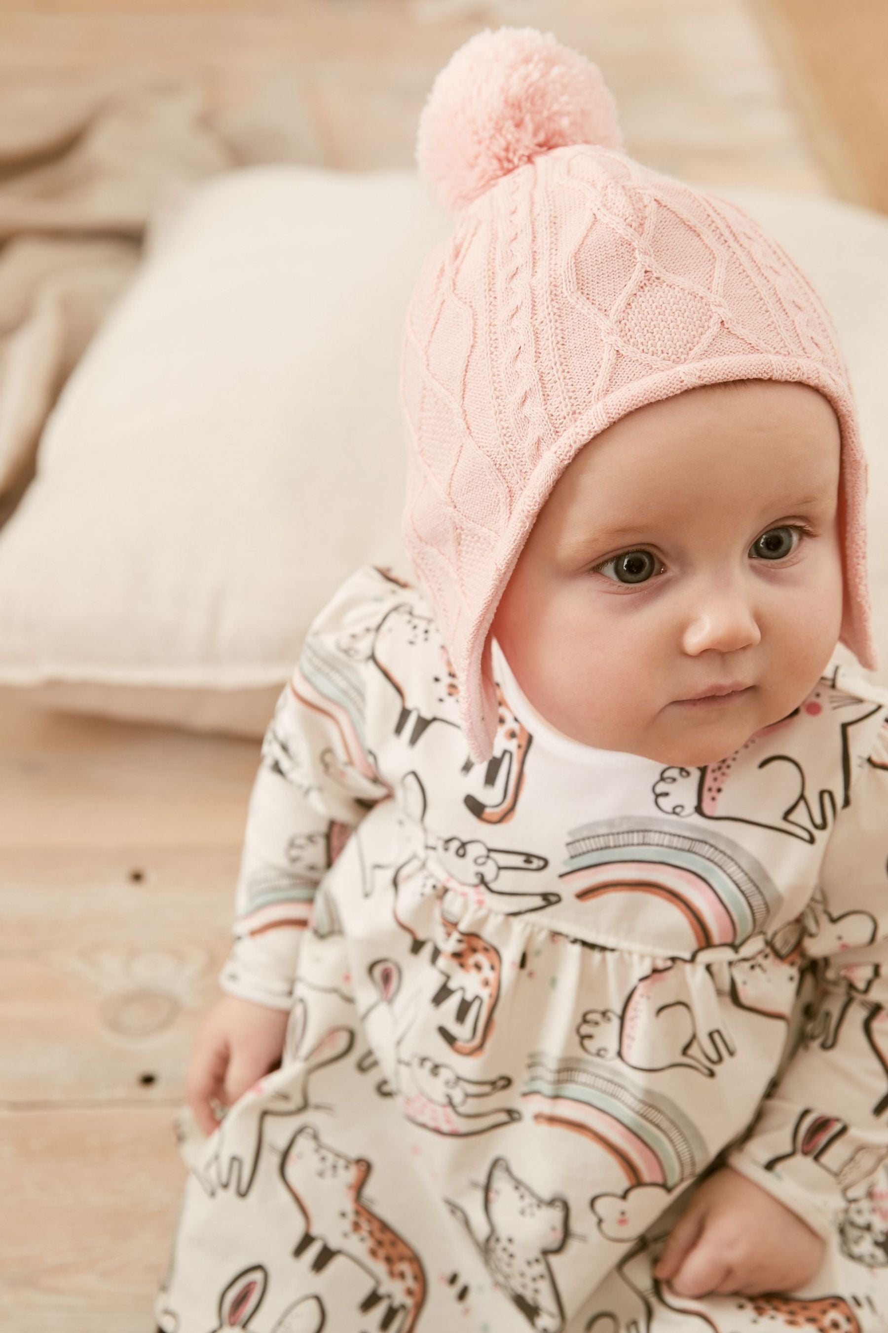 Pink Tiny Cable Newborn Baby  Hat (0mths-2yrs)