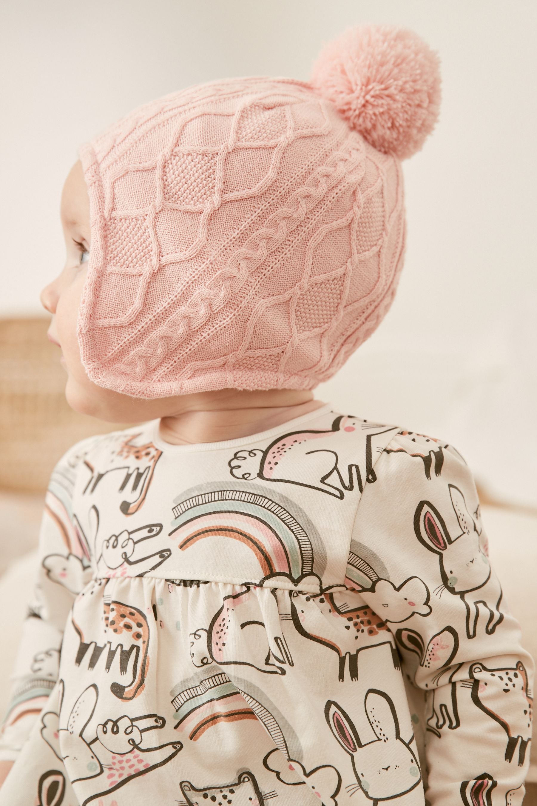 Pink Tiny Cable Newborn Baby  Hat (0mths-2yrs)