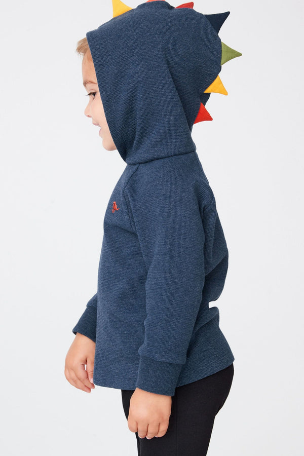 Blue Textured Jersey Dino Spikes Hoodie (3mths-10yrs)