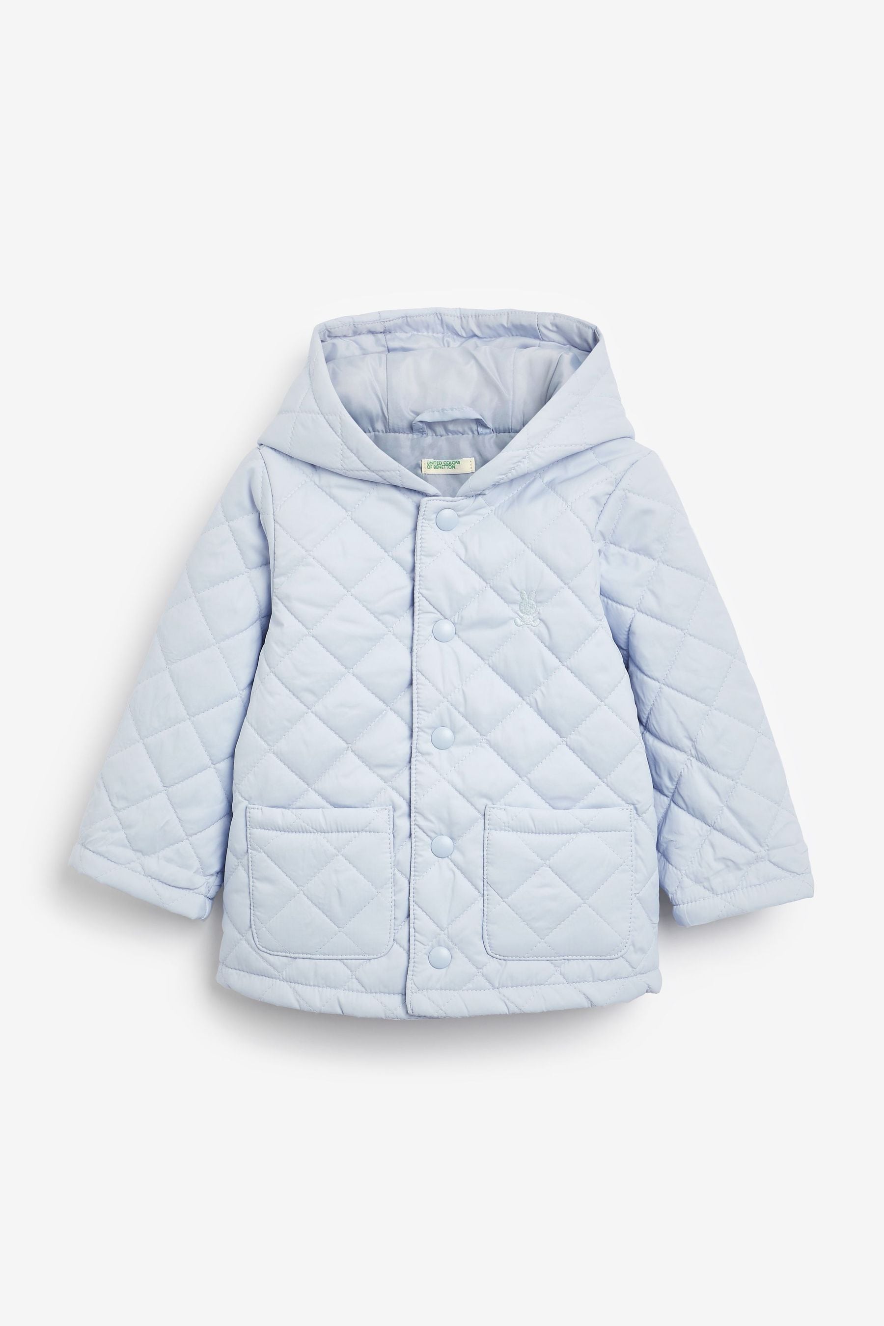 Light Blue Benetton Boys Quilted Hooded Coat