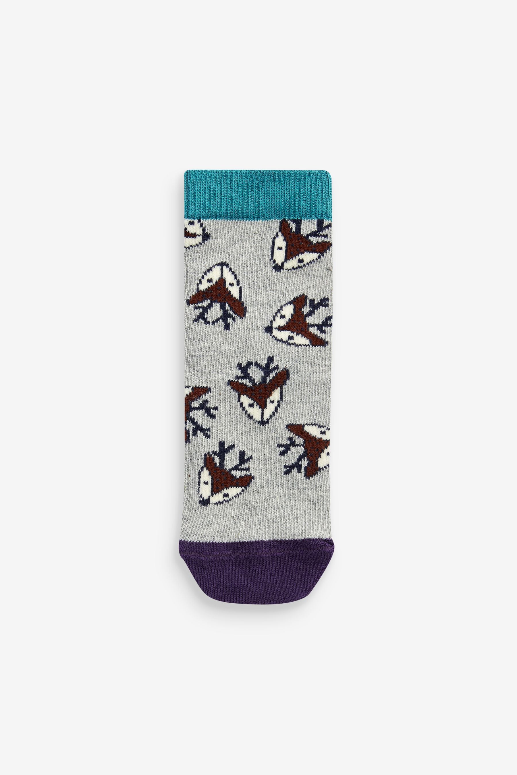 Blue/Orange Woodland Character 7 Pack Cotton Rich Socks