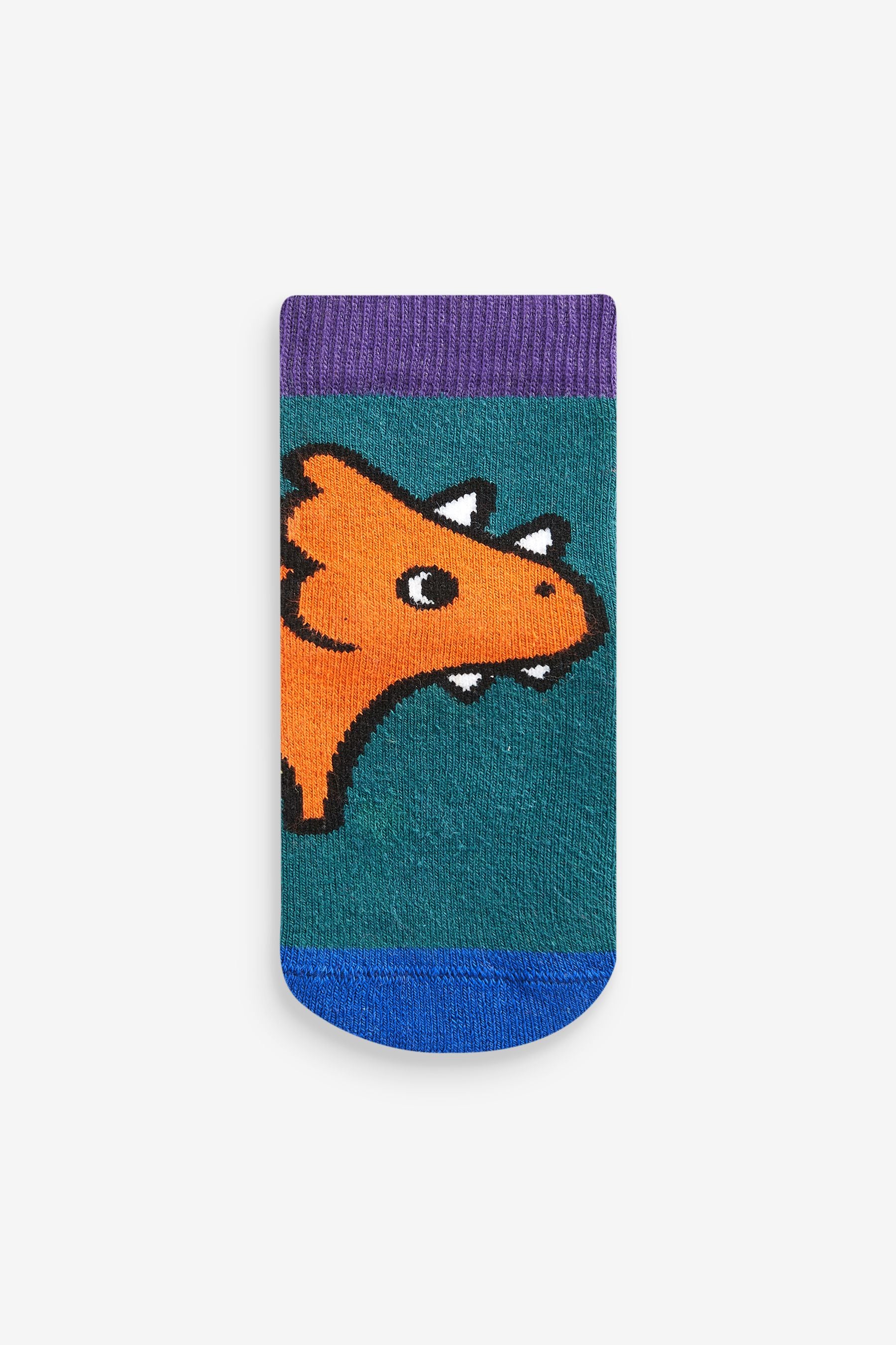 Blue/ Orange Dinosaur 5 Pack Cotton Rich Terry Socks