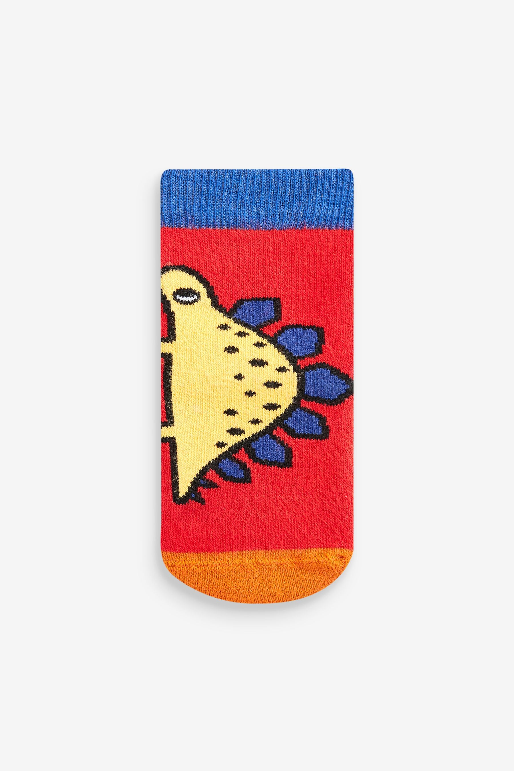 Blue/ Orange Dinosaur 5 Pack Cotton Rich Terry Socks