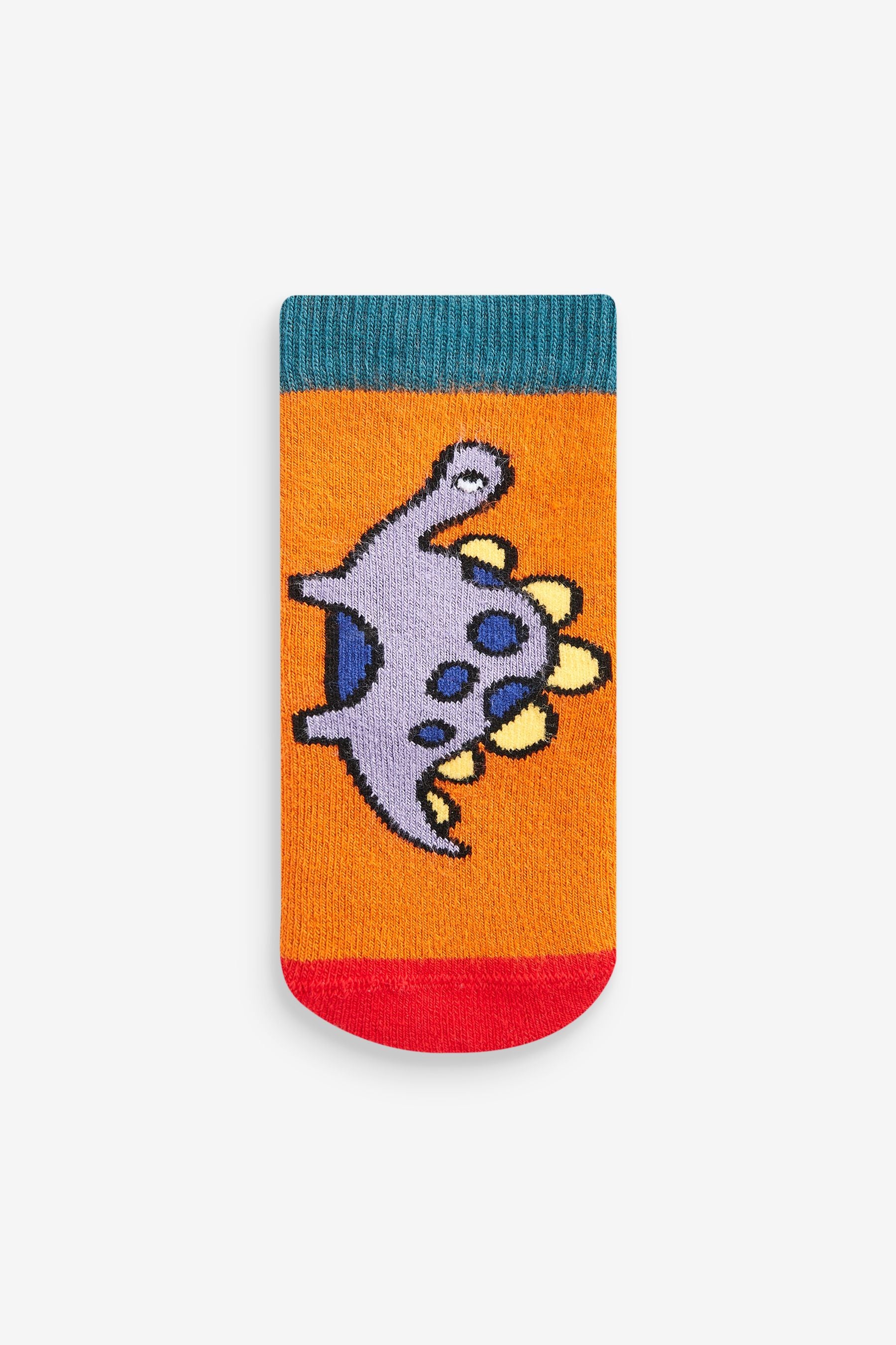 Blue/ Orange Dinosaur 5 Pack Cotton Rich Terry Socks