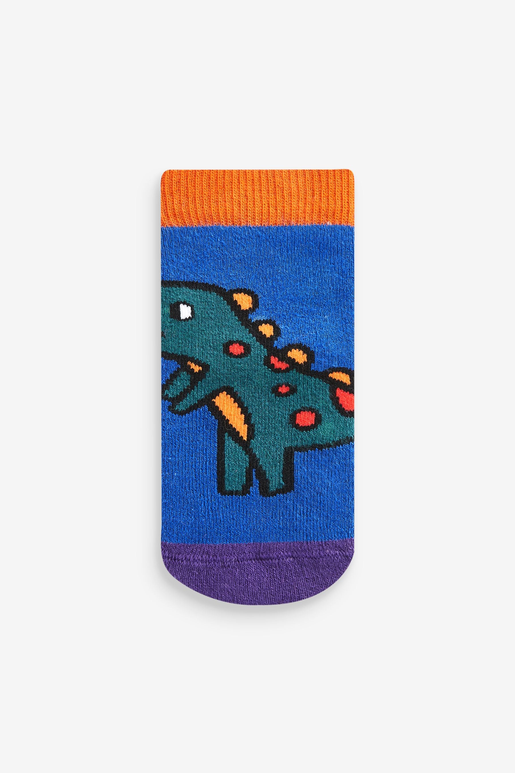 Blue/ Orange Dinosaur 5 Pack Cotton Rich Terry Socks