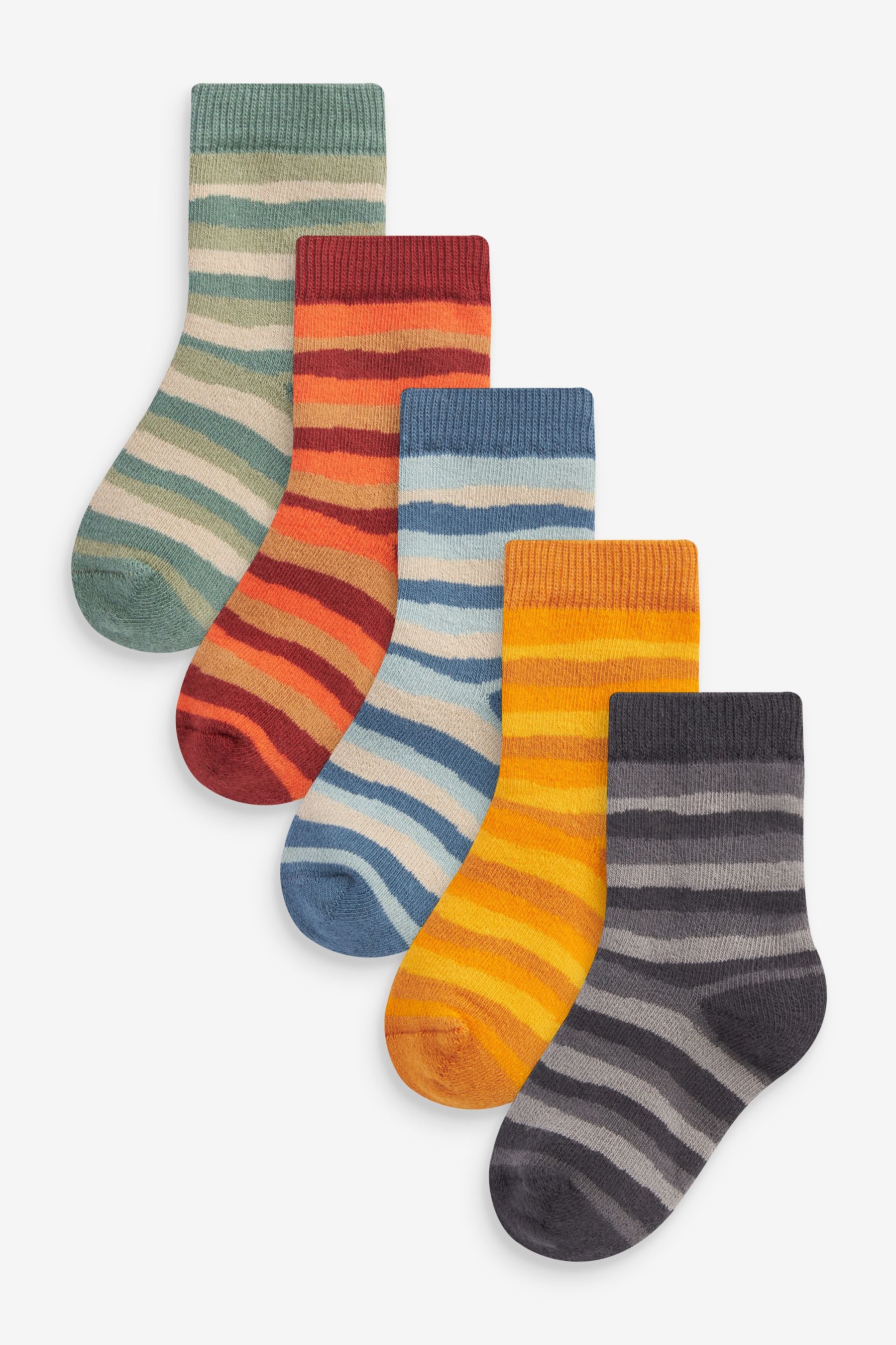 Red/Blue/Yellow Stripe 5 Pack Cotton Rich Terry Socks