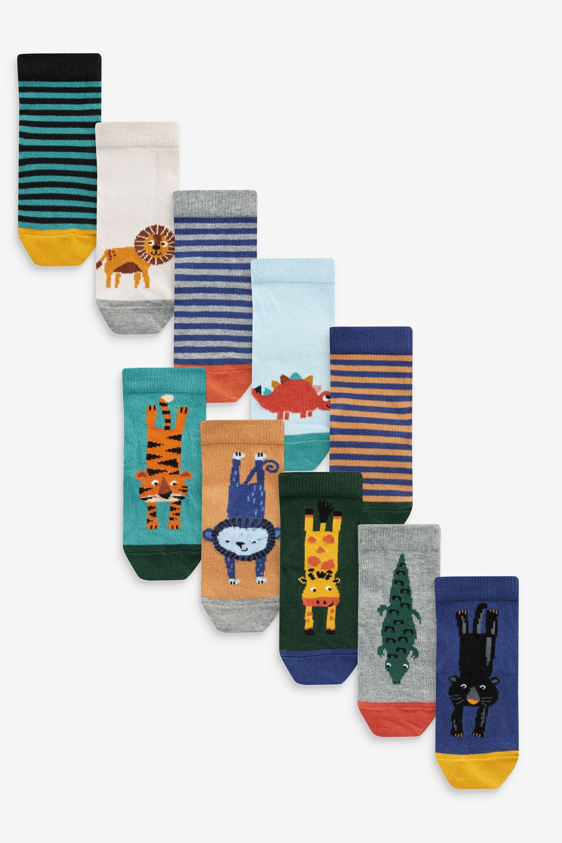 Green/Blue Animal 10 Pack Cotton Rich Socks