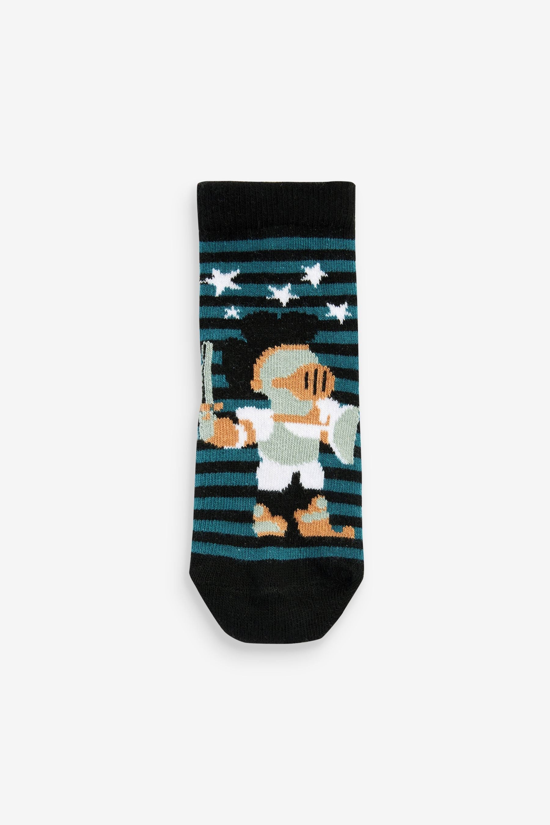 Teal Blue Knights And Dragons 5 Pack Cotton Rich Socks