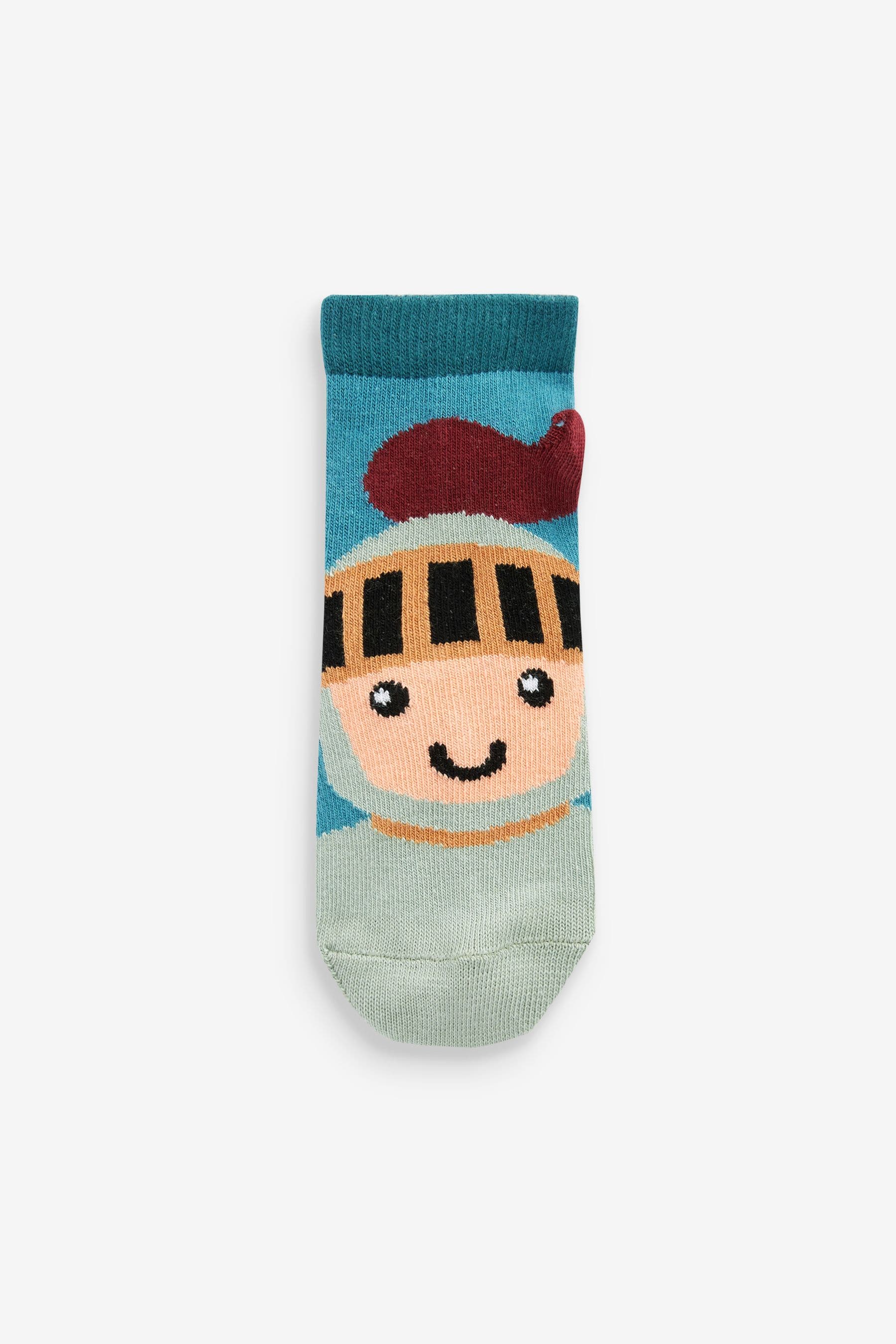 Teal Blue Knights And Dragons 5 Pack Cotton Rich Socks