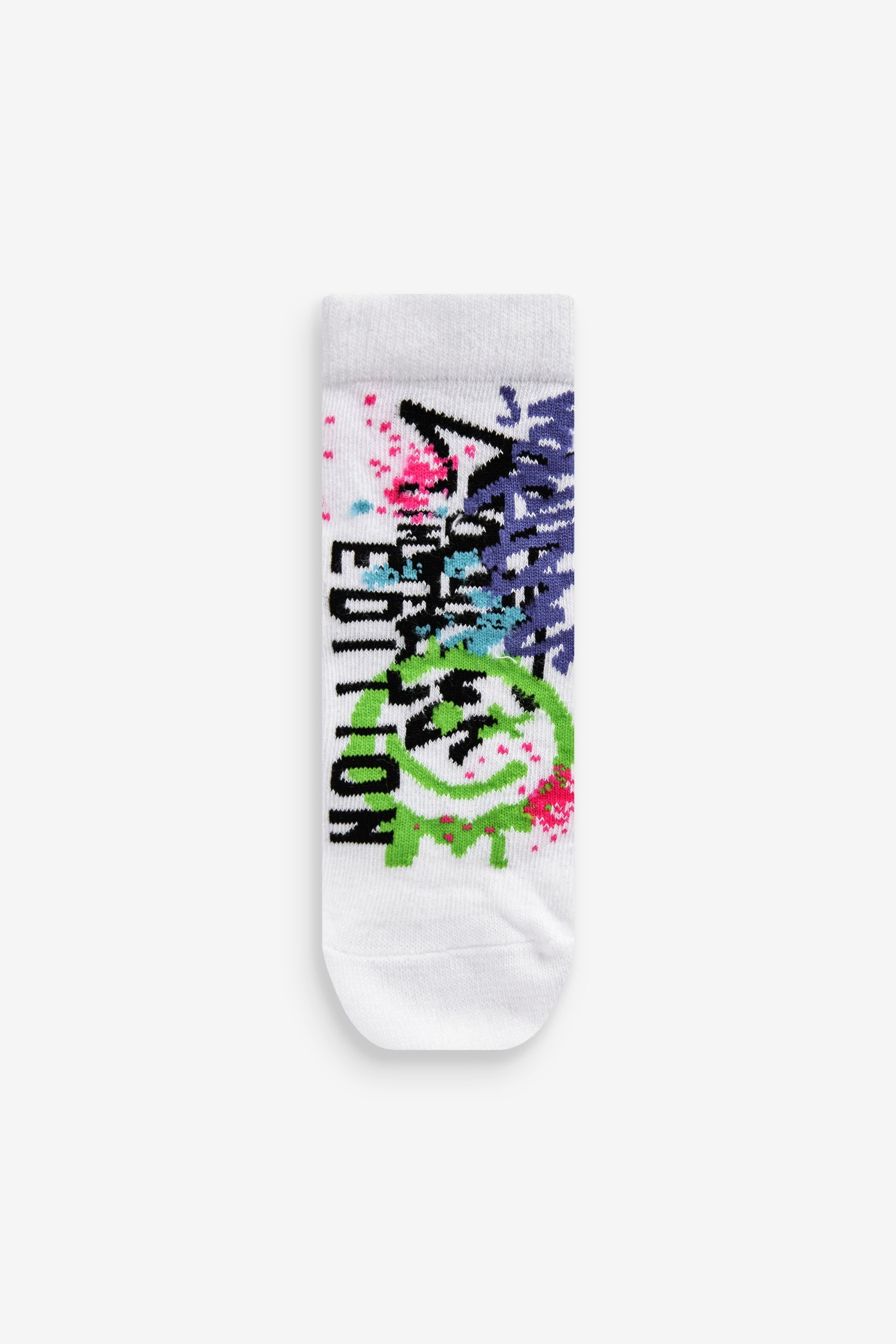 White Graffiti Smile 5 Pack Cotton Rich Socks