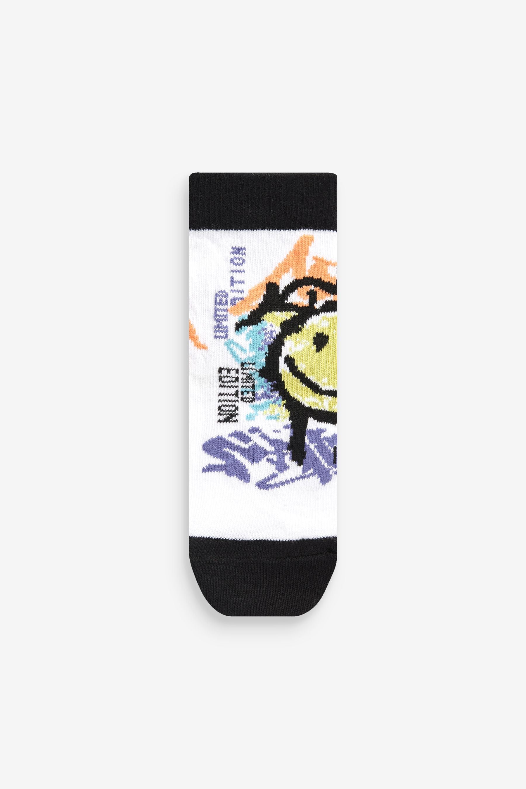 White Graffiti Smile 5 Pack Cotton Rich Socks