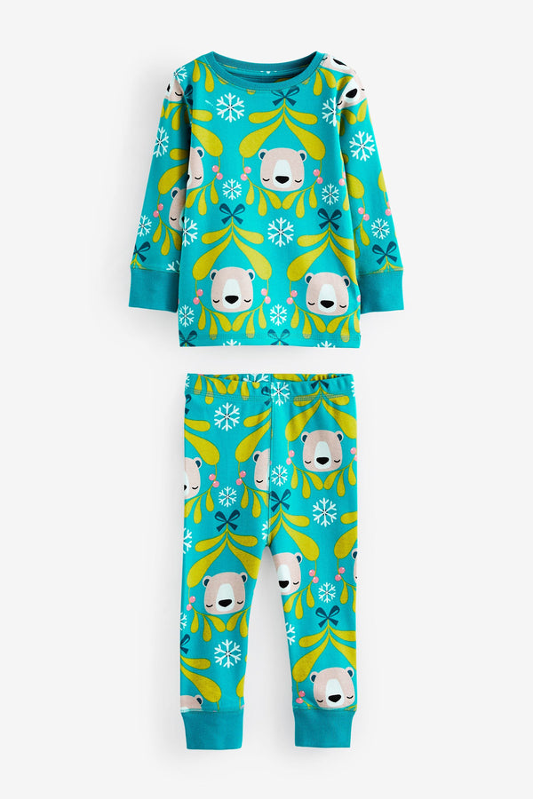 Teal Blue Bear Christmas Pyjamas (9mths-12yrs)