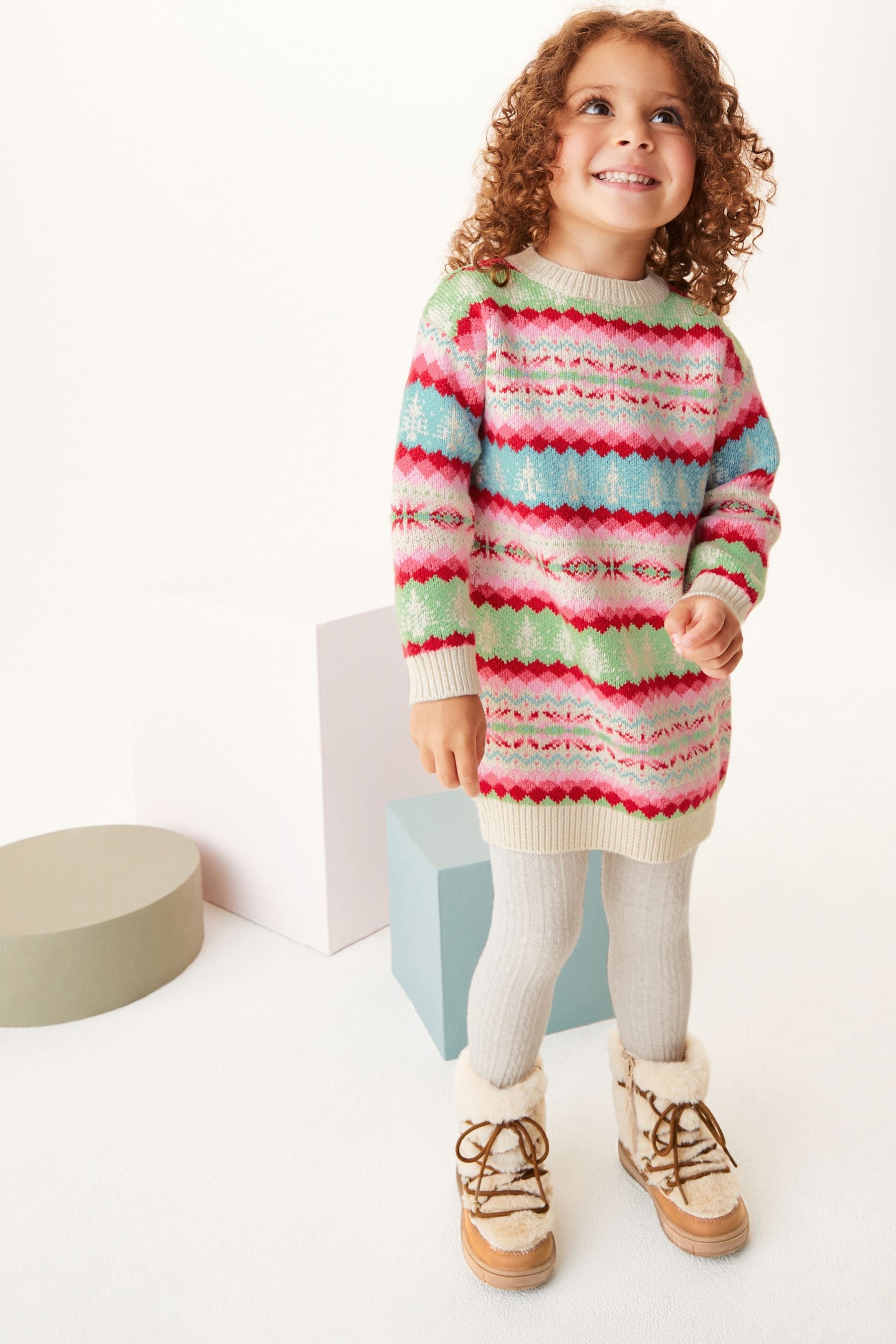 Multi Fairisle Pattern Jumper Dress (3mths-10yrs)