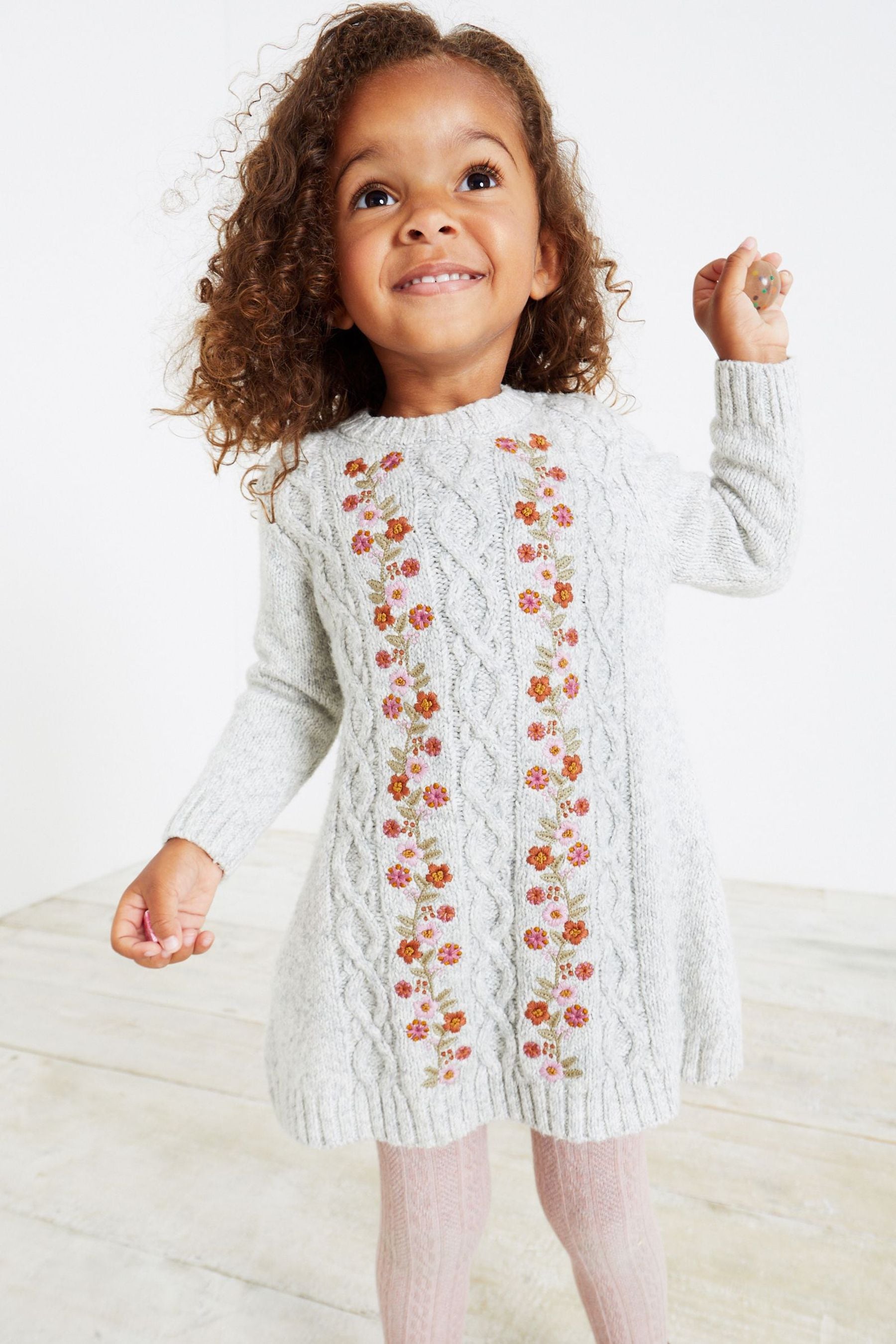 Neutral Embroidered Knitted Dress (3mths-7yrs)