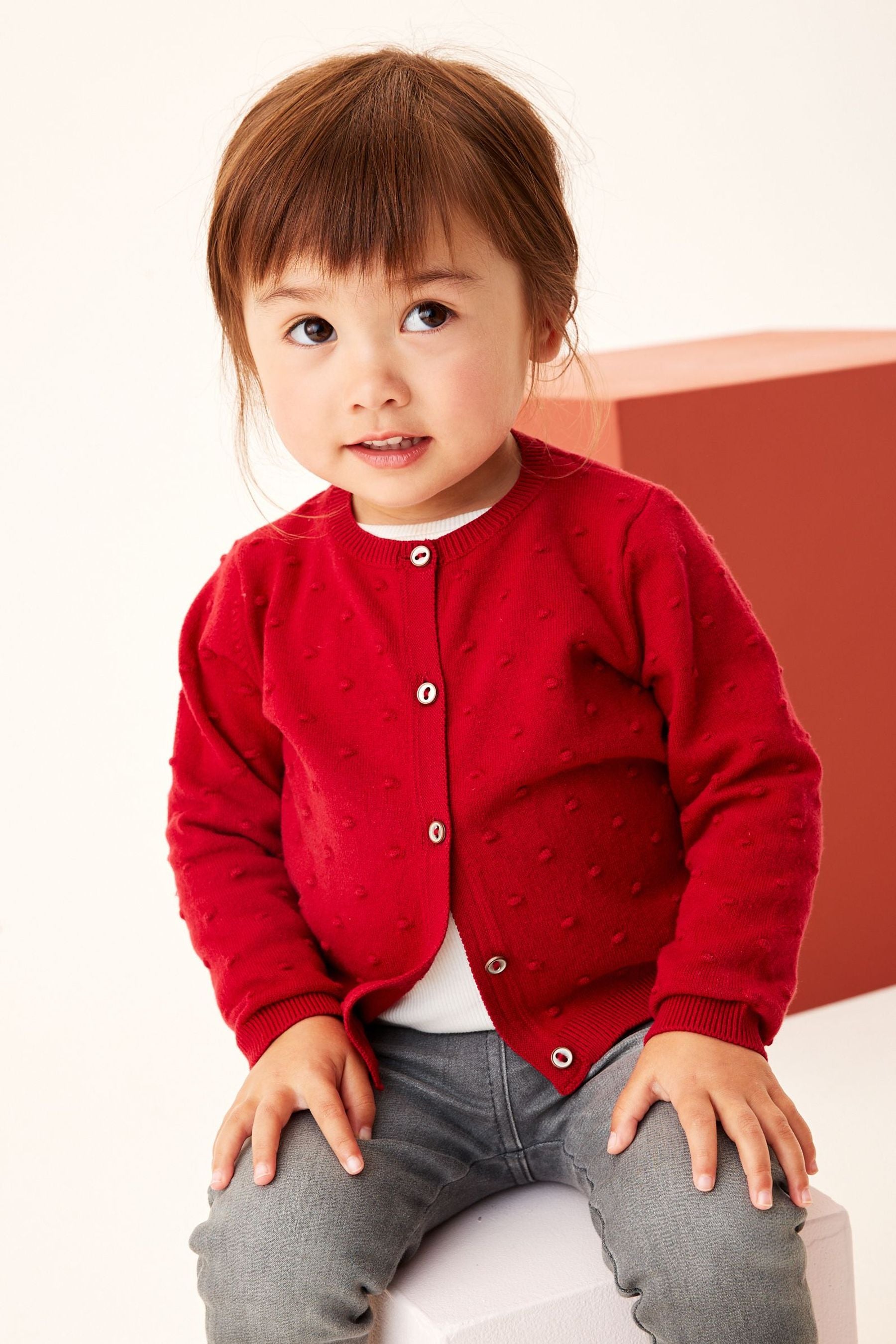 Red Bobble Cardigan (3mths-10yrs)